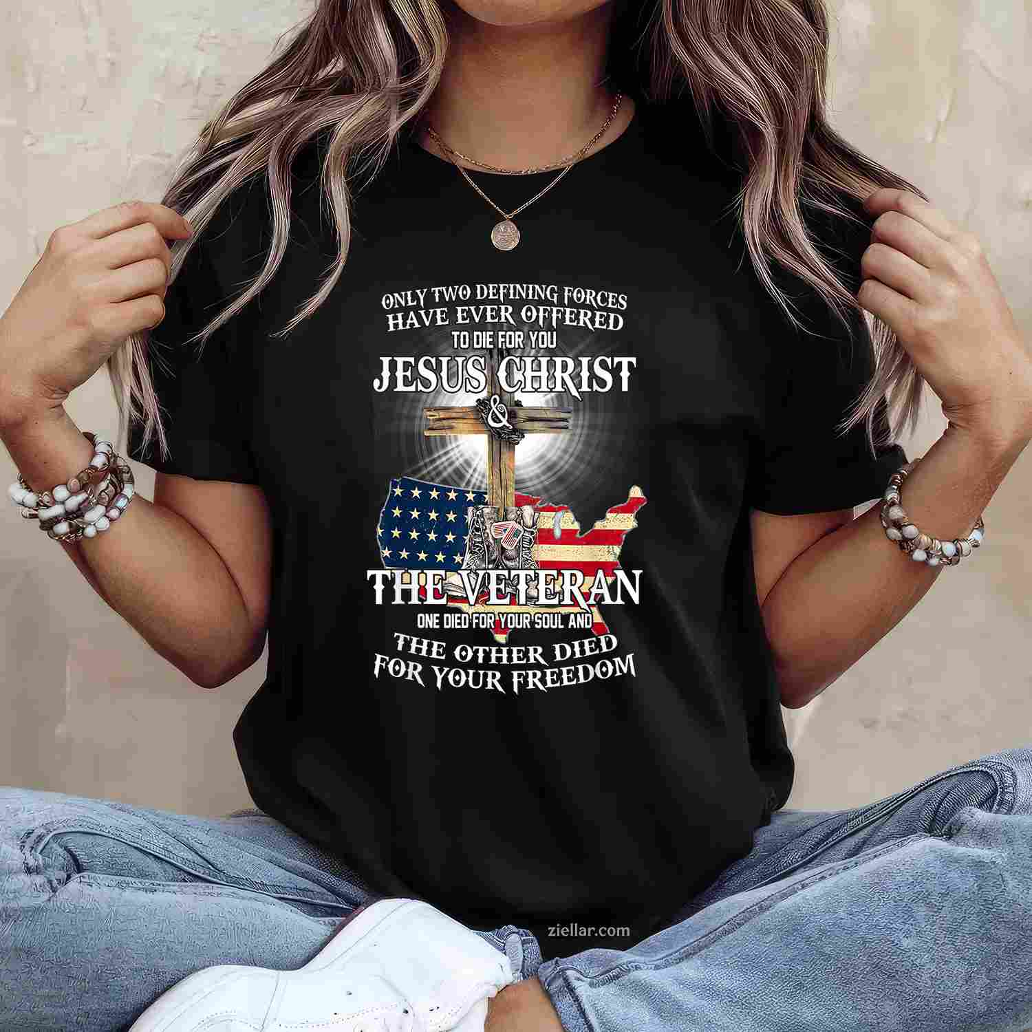 Jesus And Veteran, Died For Your Soul And Your Freedom T-Shirt And Tee For Adults