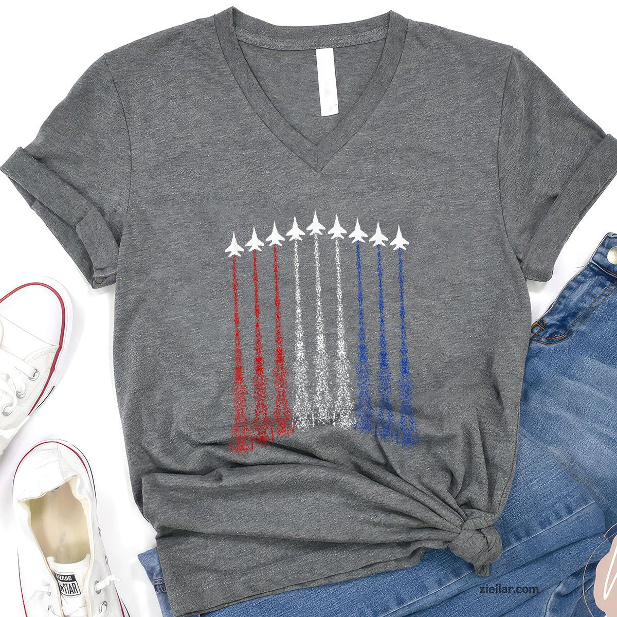 Jets 4th Of July For Men USA Patriotic Boys Graphic V-Neck Shirt, Independence Day Gift