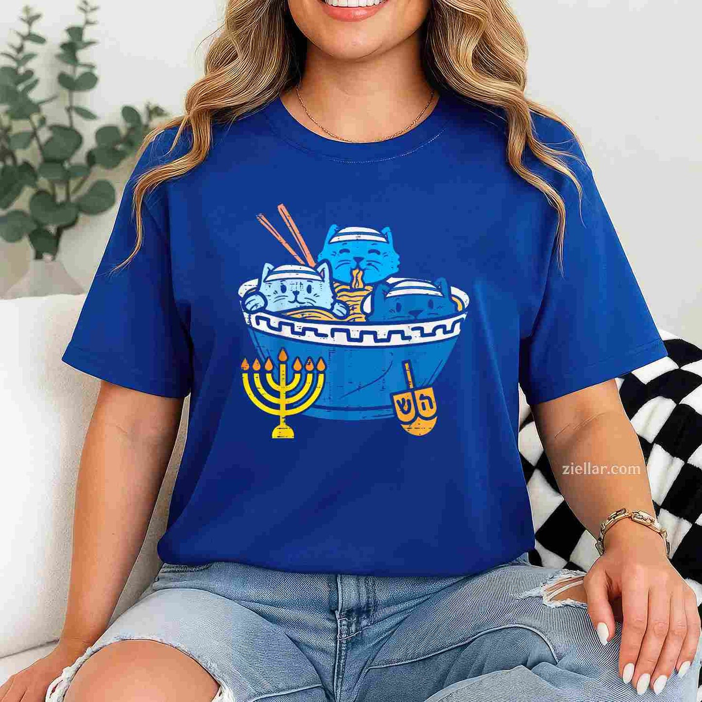 Jewish Cats Ramen Kitten Anime Hanukkah Pajamas Chanukah Pjs T-Shirt_ Funny Pajama Tee For All