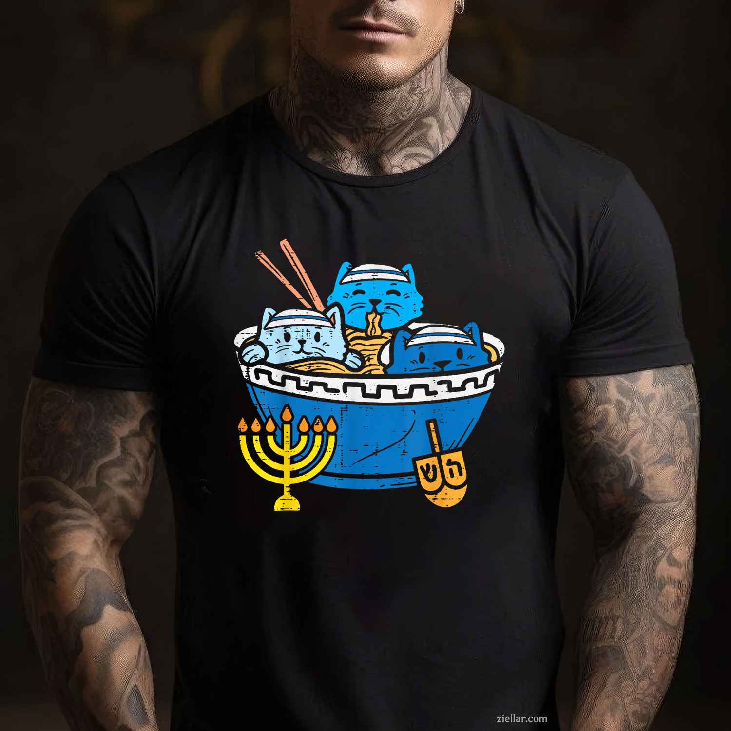 Jewish Cats Ramen Kitten Anime Hanukkah Pajamas Chanukah Pjs T-Shirt_ Funny Pajama Tee For All