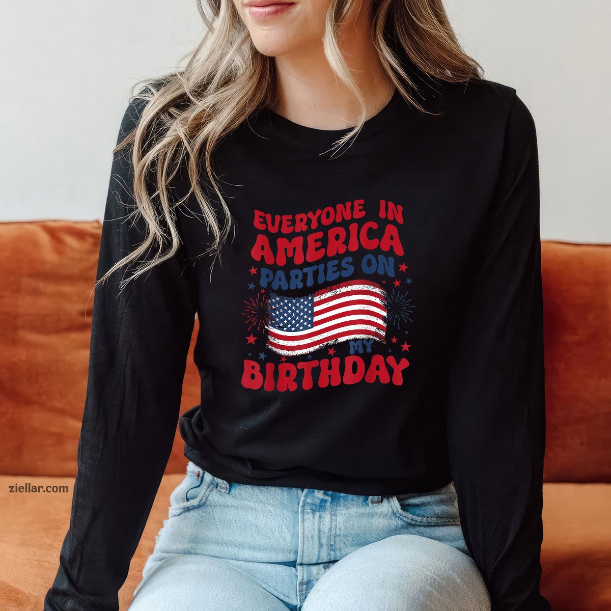 July 4th Birthday Long Sleeve Shirt, Patriotic USA Independence Day Gift