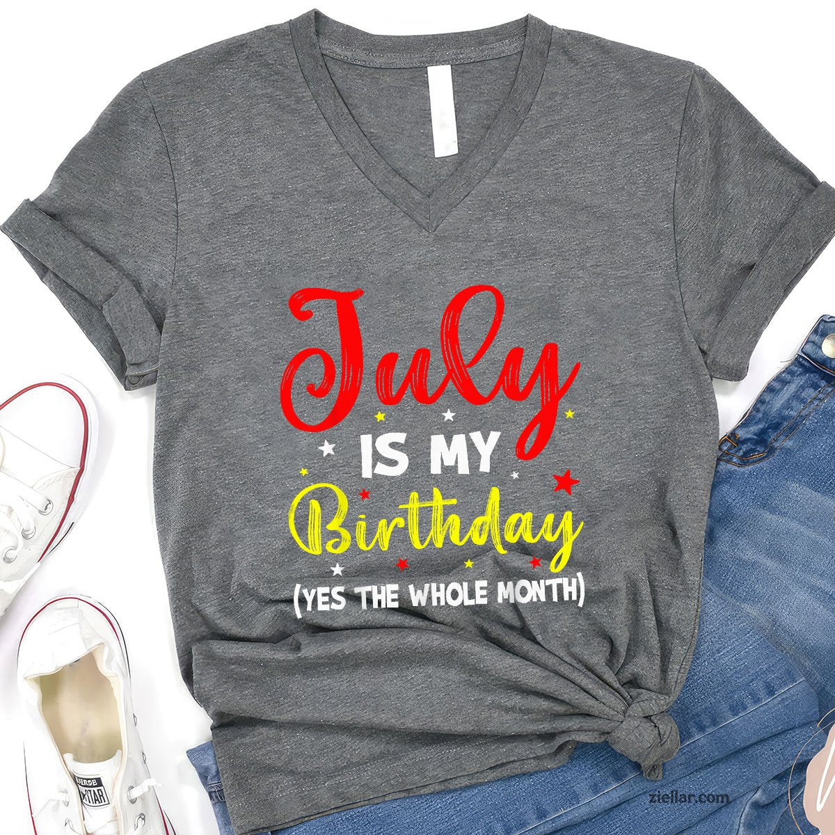 July Is My Birthday The Whole Month V-Neck Shirt