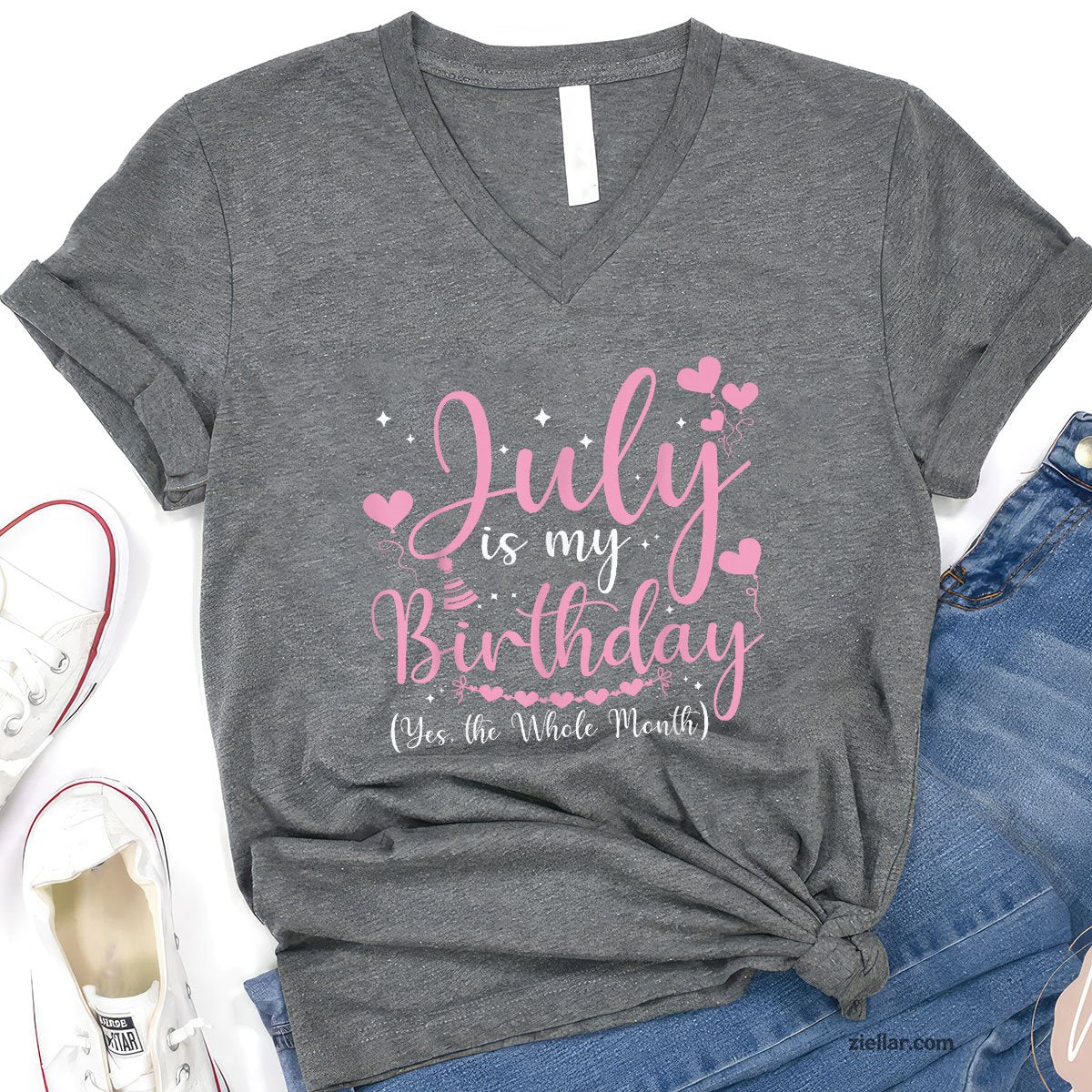 July Is My Birthday Yes The Whole Month Funny V-Neck Shirt
