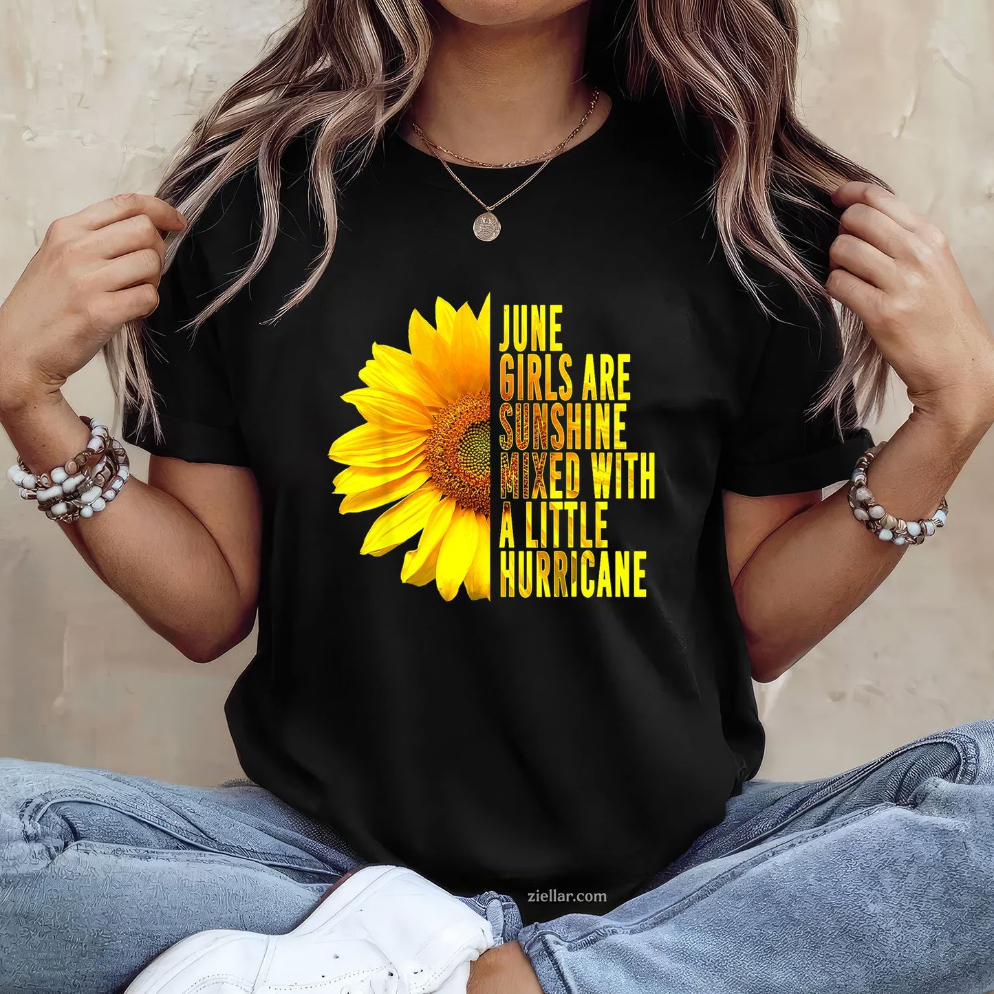 June Girls Are Sunshine Mixed Hurricane Sunflower Tee And