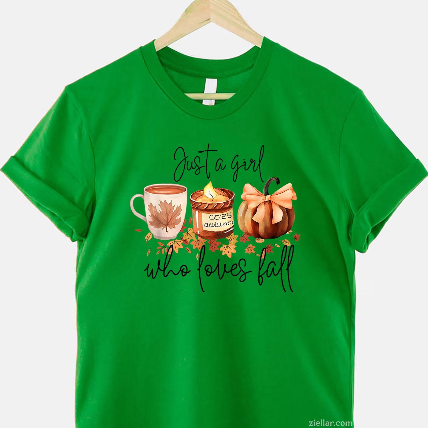 Just A Girl Who Loves Fall Pumpkin Cozy Autumn T-Shirt and Tee for Adults Men Women Unisex