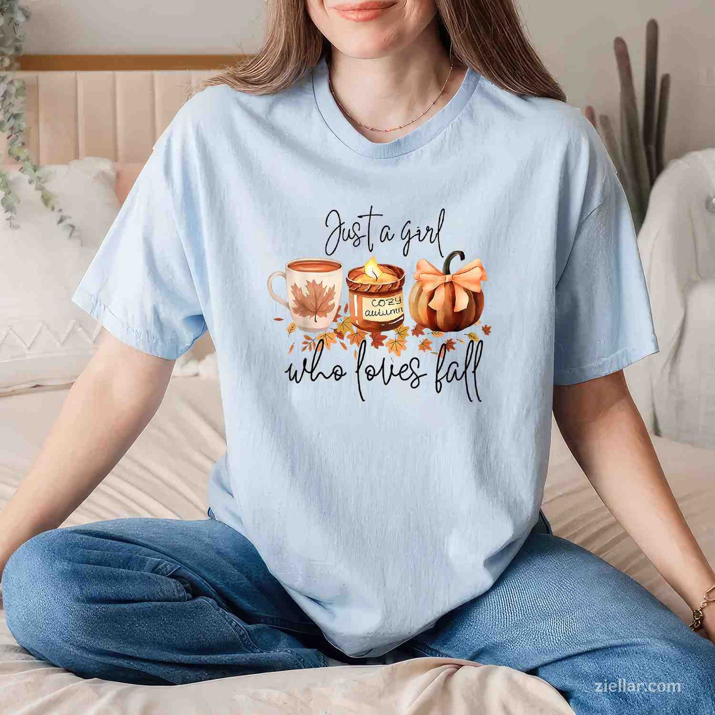 Just A Girl Who Loves Fall Pumpkin Cozy Autumn T-Shirt and Tee for Adults Men Women Unisex
