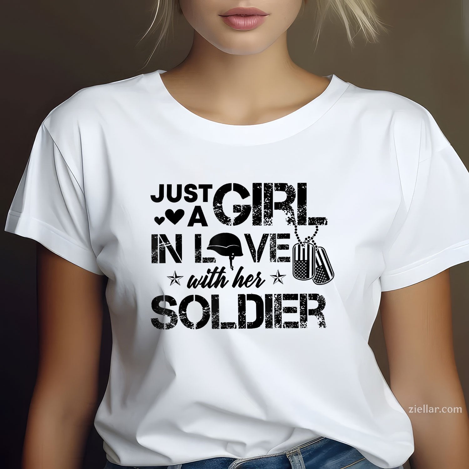 Just A Girl In Love With Her Soldier Army Girlfriend Wife Tee and T-Shirt, Funny Relationship Gift T-Shirt for Couples and Adults