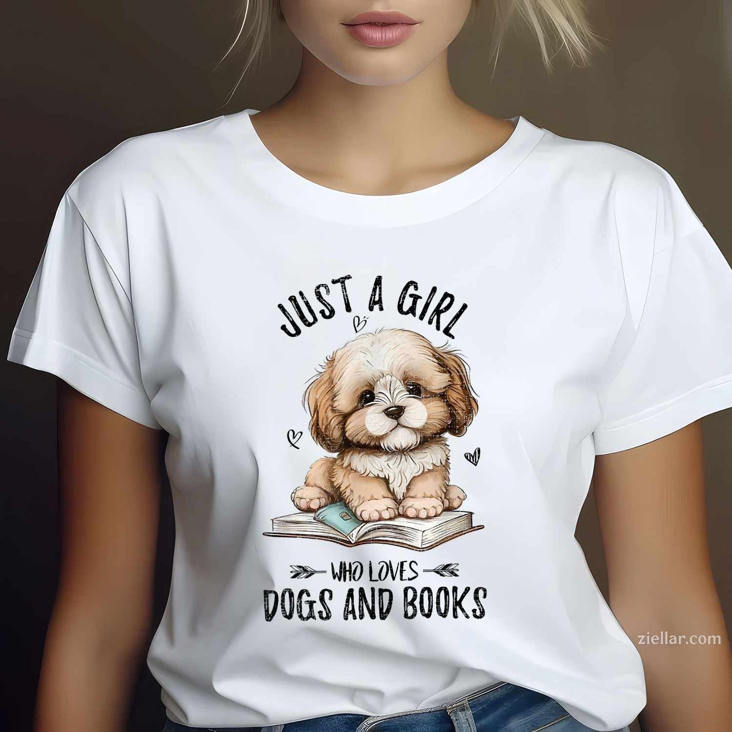 Just A Who Loves Dogs And Books T-Shirt, Puppy Pet Art Lover Vintage Graphic Tee For Adults