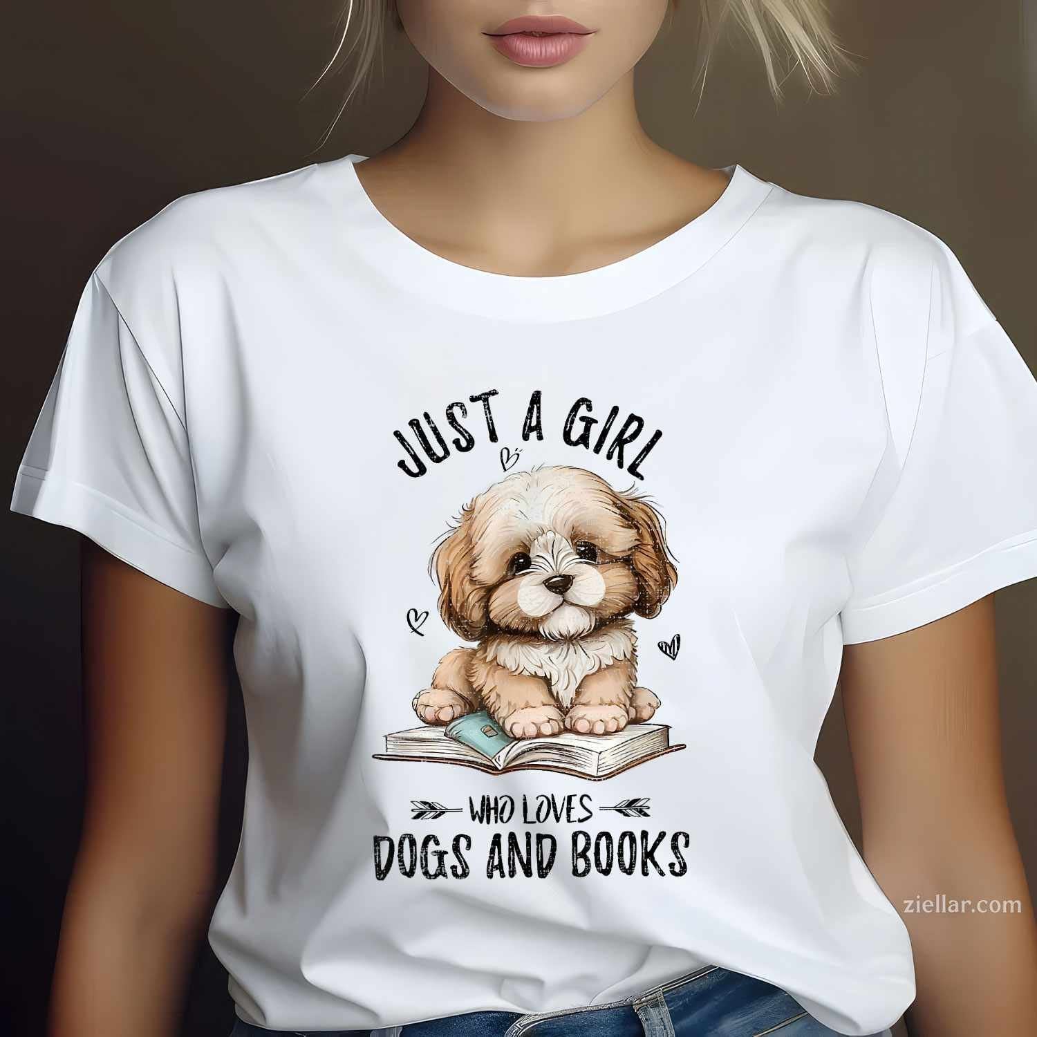 Just A Who Loves Dogs And Books T-Shirt, Puppy Pet Art Lover Vintage Graphic Tee For Adults