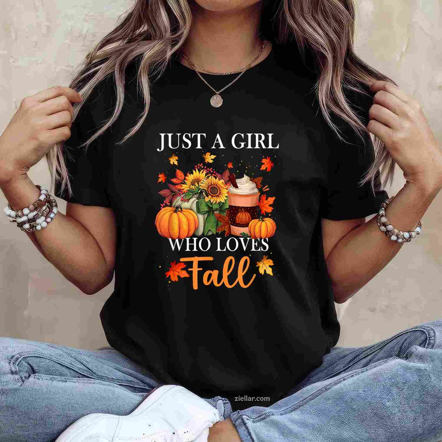 Just Girl Who Loves Fall Season Pumpkin Spice Leaves Autumn T-Shirt and Tee for Adults Men Women Unisex