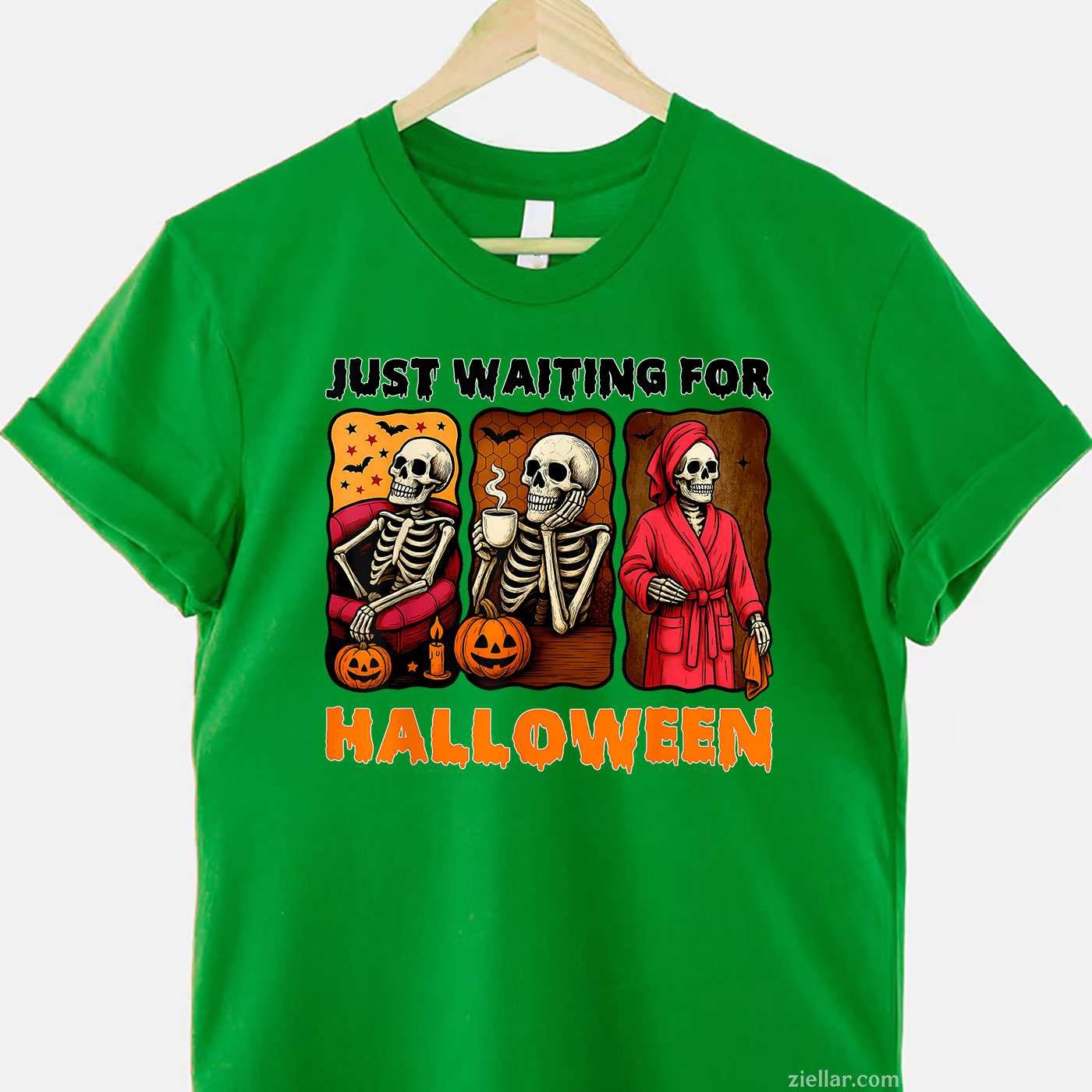 Just Waiting for Halloween Funny Skeleton Spooky Summerween Tee, Halloween T-Shirt for Men Women Adults Unisex, Aesthetic Streetwear Top, Soft Cotton Premium Print