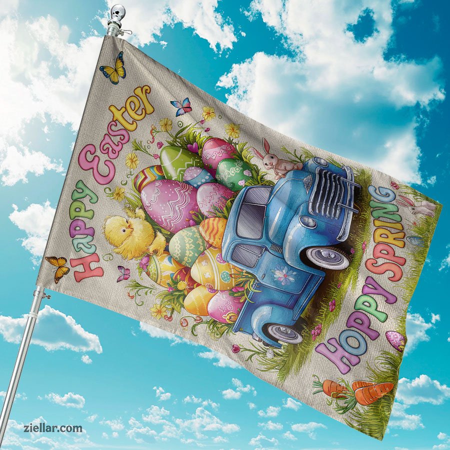 Large Easter House Flag 28x40 Inch Burlap Bunny Outdoor Spring Yard Sign