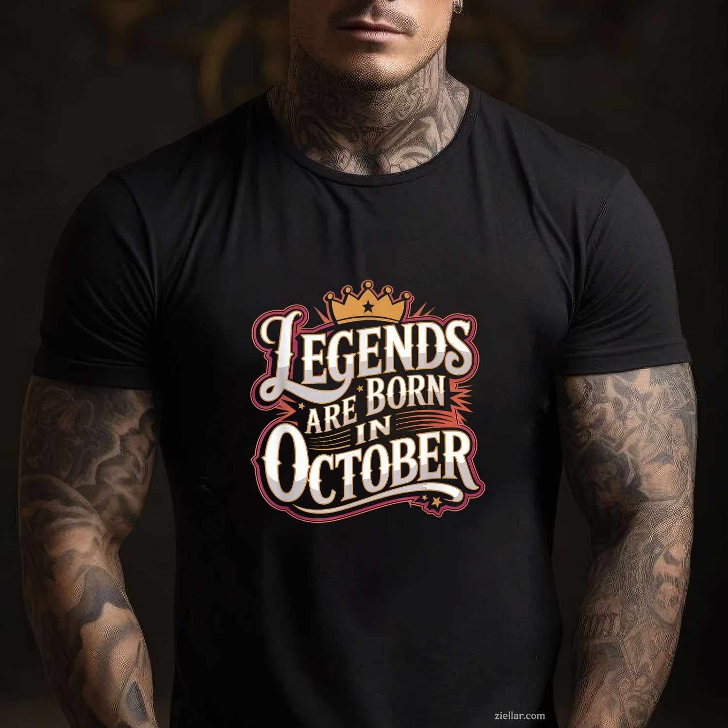 Legends Are born October Crown and Stars Birthday T-Shirt and Tee for Adults Men Women Unisex