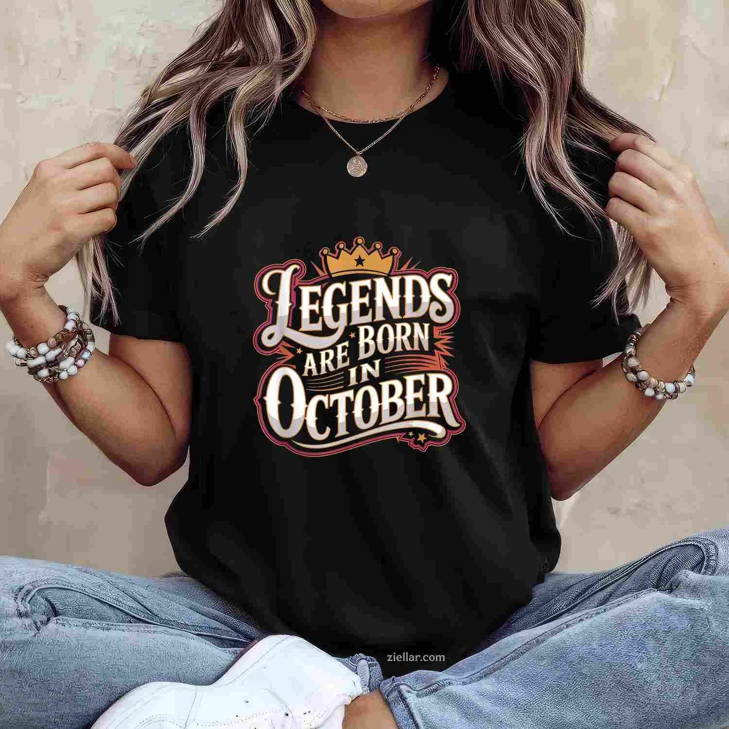 Legends Are born October Crown and Stars Birthday T-Shirt and Tee for Adults Men Women Unisex