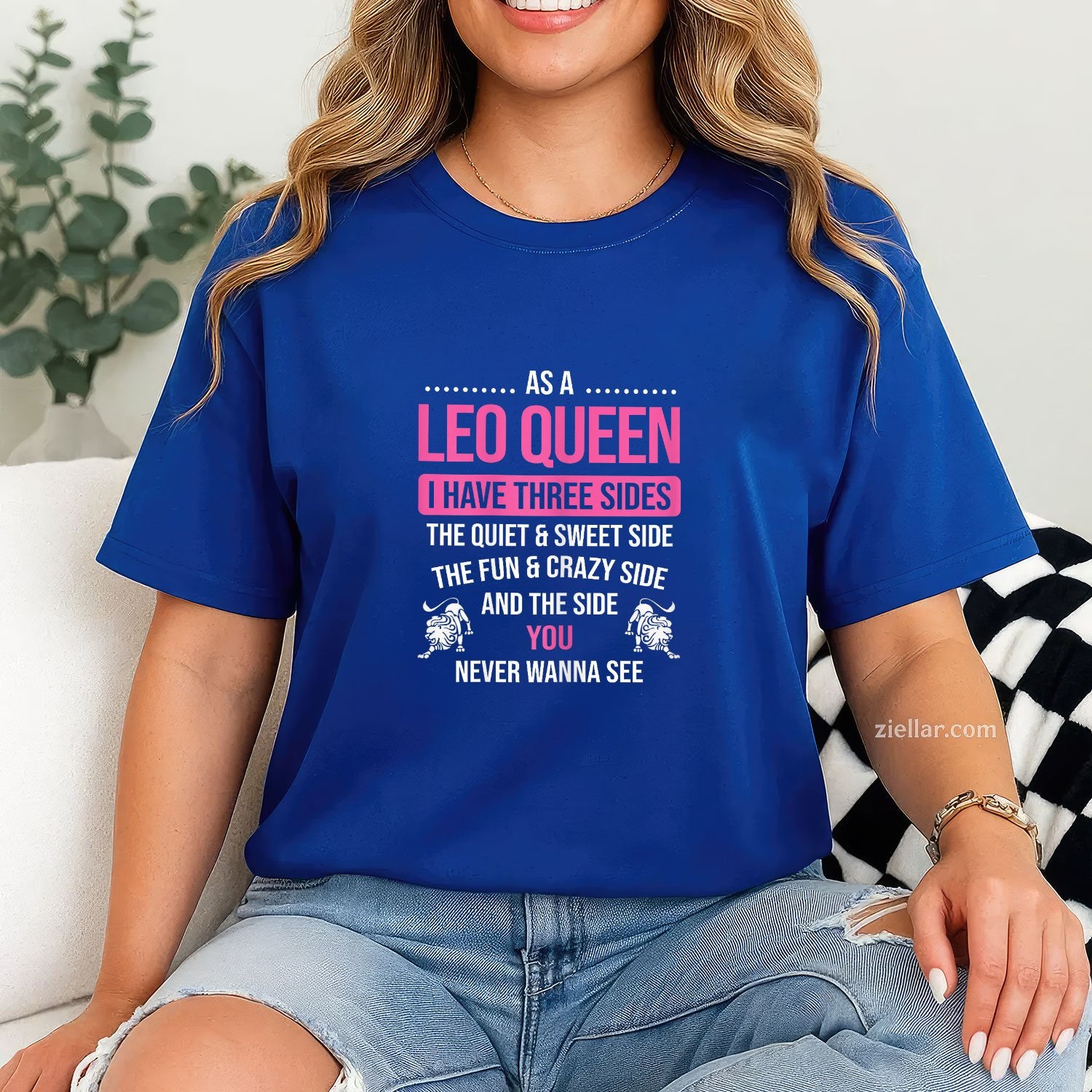 Leo Queen with Three Sides Tee and T-Shirt, August Zodiac Birthday Gift T-Shirt for Women Adults
