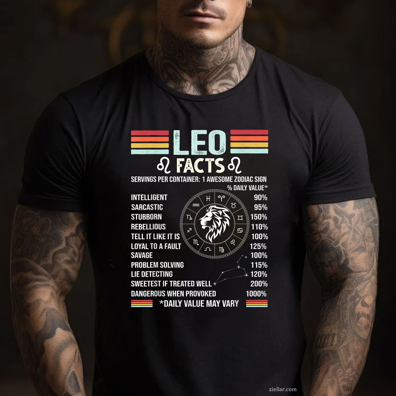 Leo Zodiac Sign Tee and T-Shirt, Retro July August Birthday Astrology T-Shirt for Adults