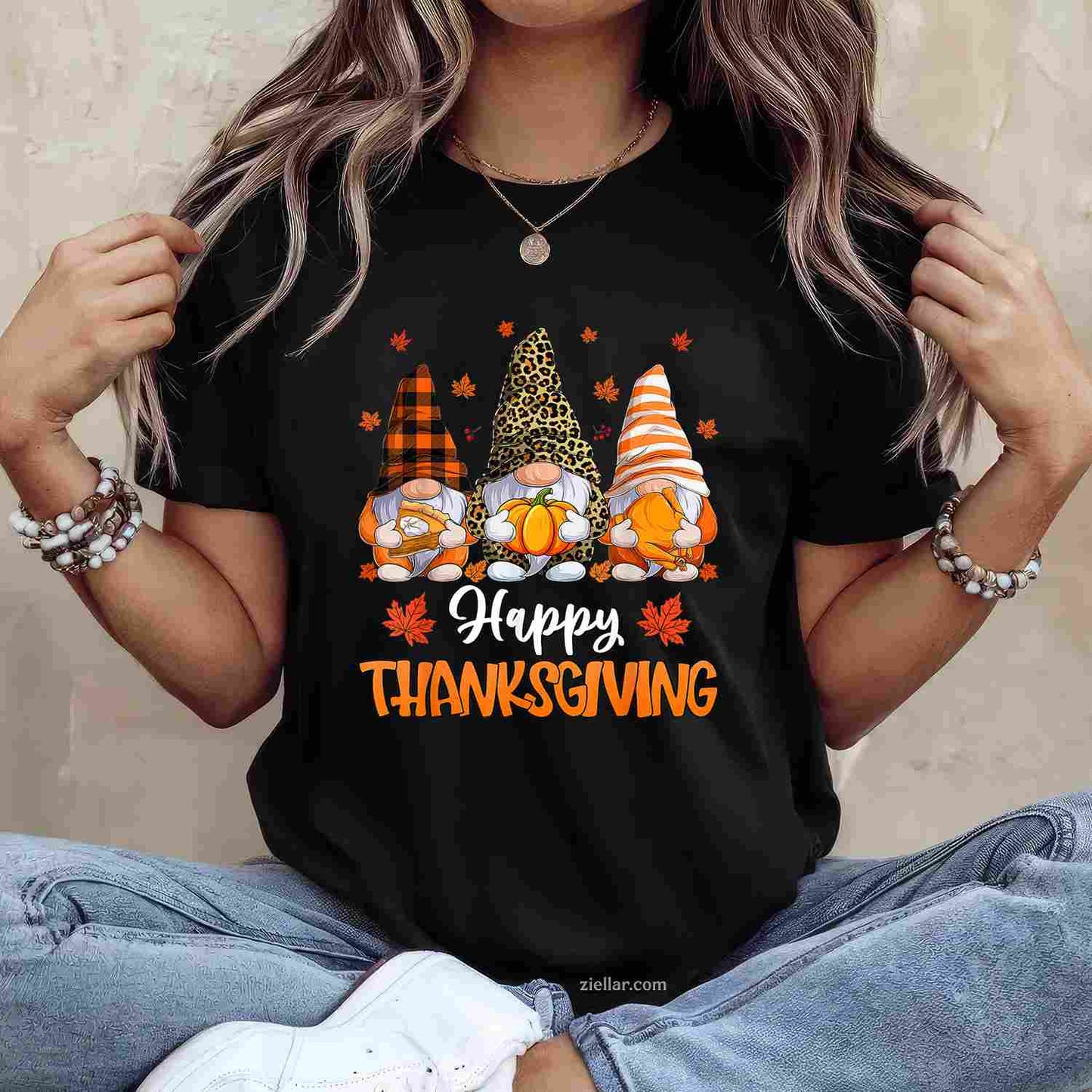 Leopard Buffalo Plaid Gnomes Thanksgiving Mens Women  T-Shirt and Tee for Adults Men Women Unisex