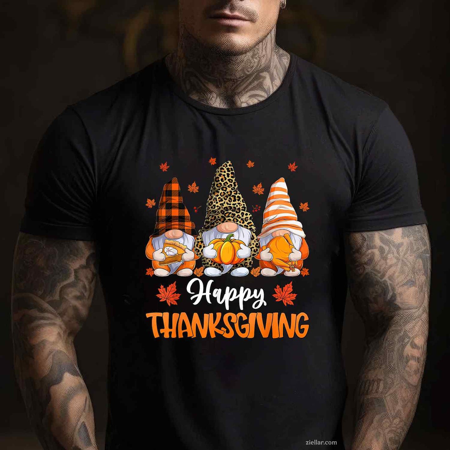 Leopard Buffalo Plaid Gnomes Thanksgiving Mens Women  T-Shirt and Tee for Adults Men Women Unisex