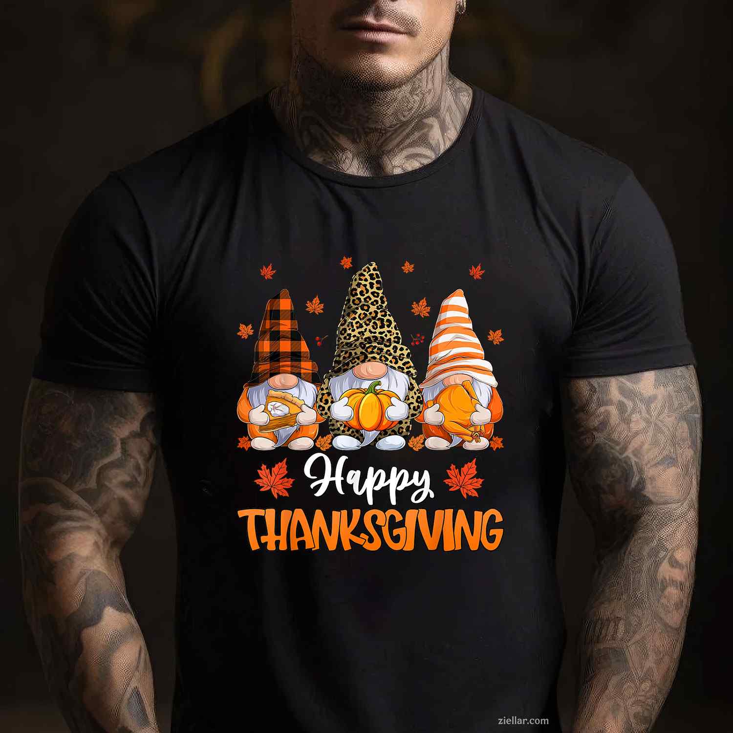 Leopard Buffalo Plaid Gnomes Thanksgiving Mens Women  T-Shirt and Tee for Adults Men Women Unisex