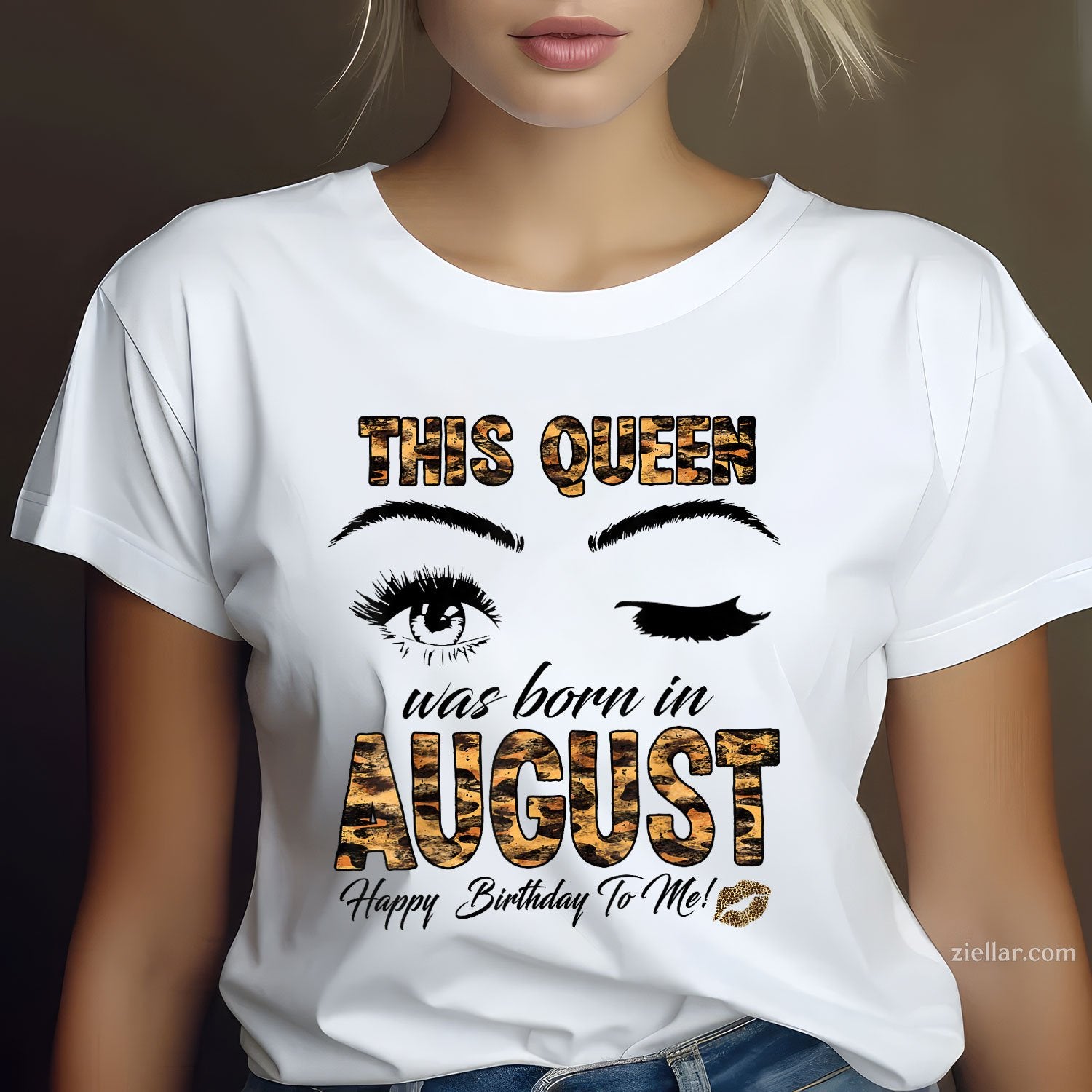 Leopard Print Queen Born in August Tee and T-Shirt, Birthday Gift T-Shirt for Women Adults