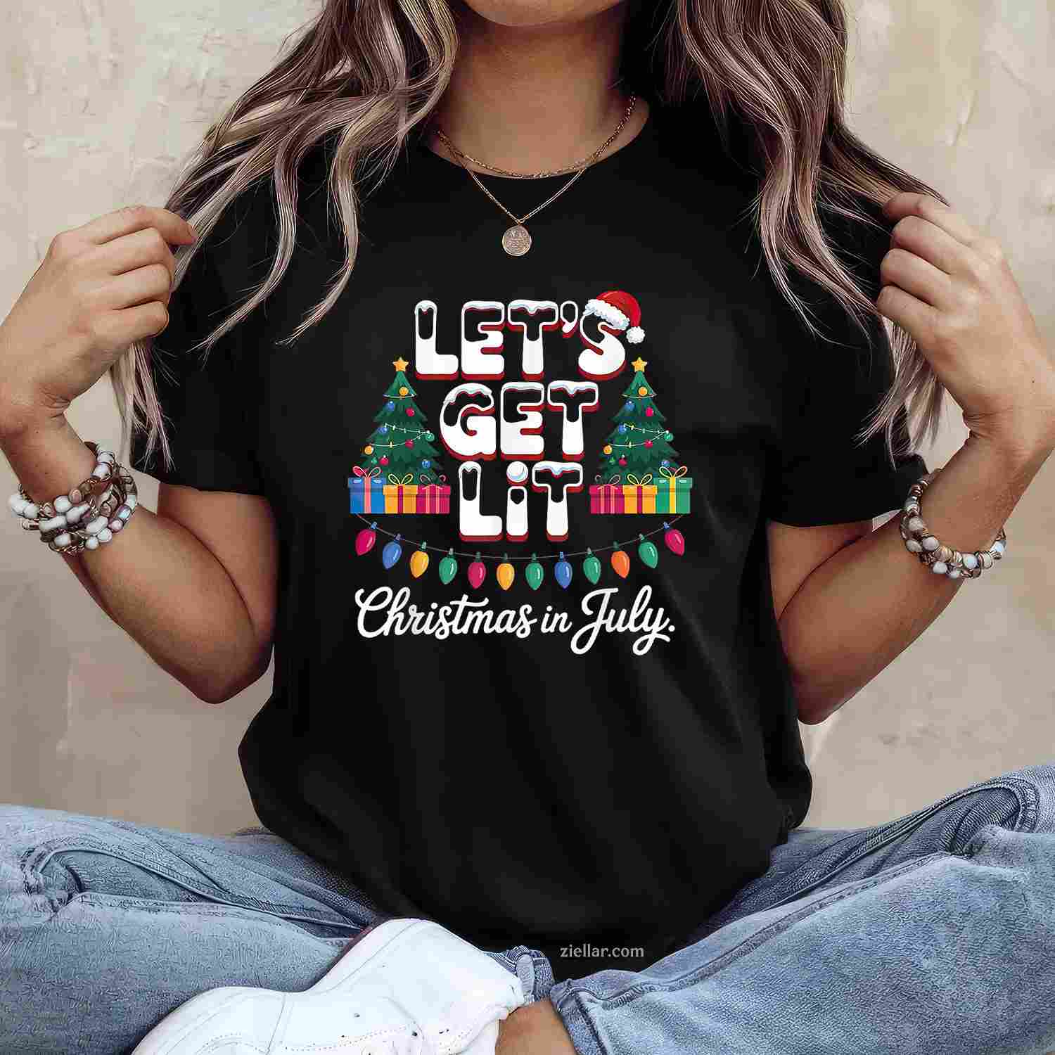 Let'S Get Lit Christmas In July T-Shirt, A Funny Christmas In July Get Lit Tee