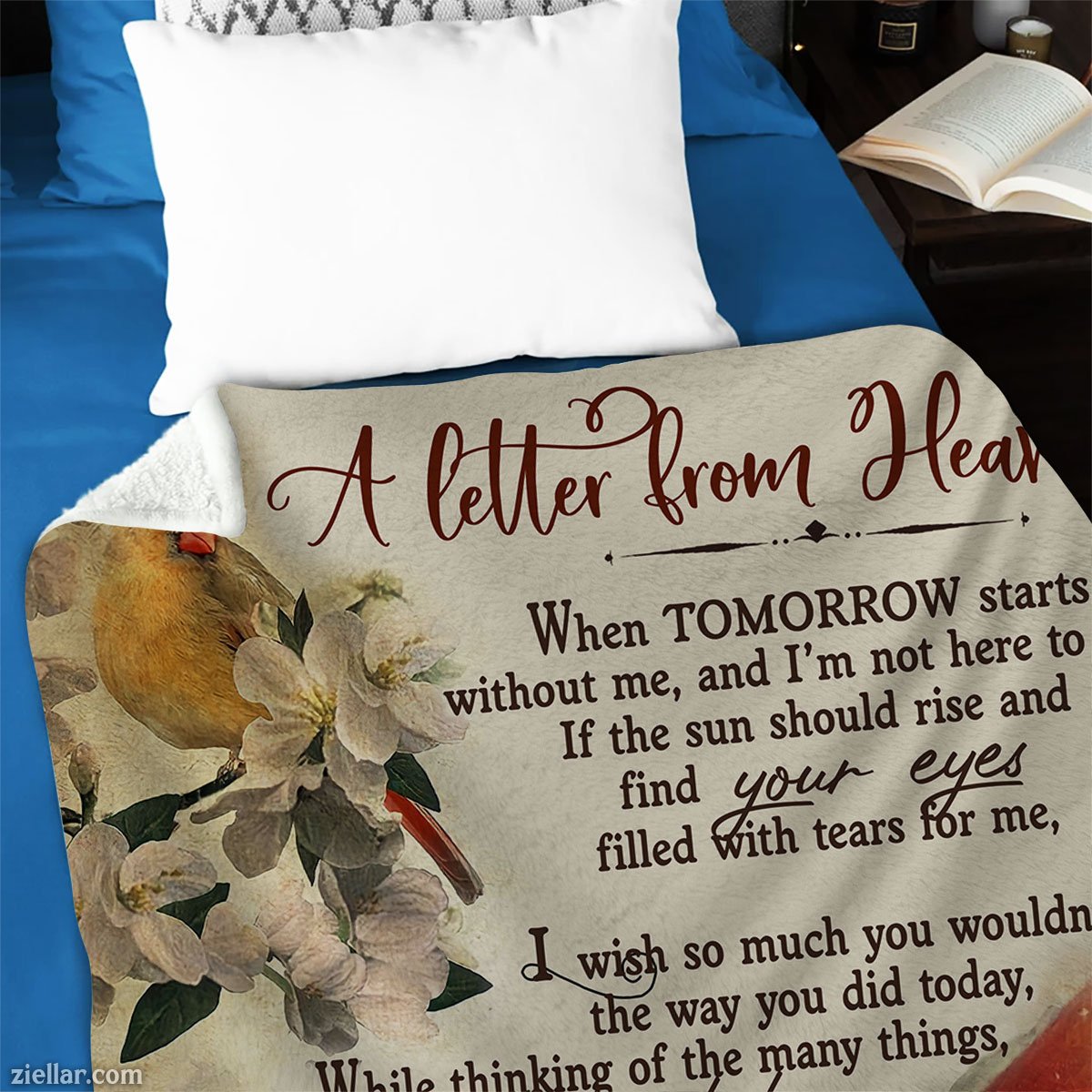 Letter from Heaven Quilt Blanket, Fleece Blanket Cardinal Bird Sympathy Memorial Gift