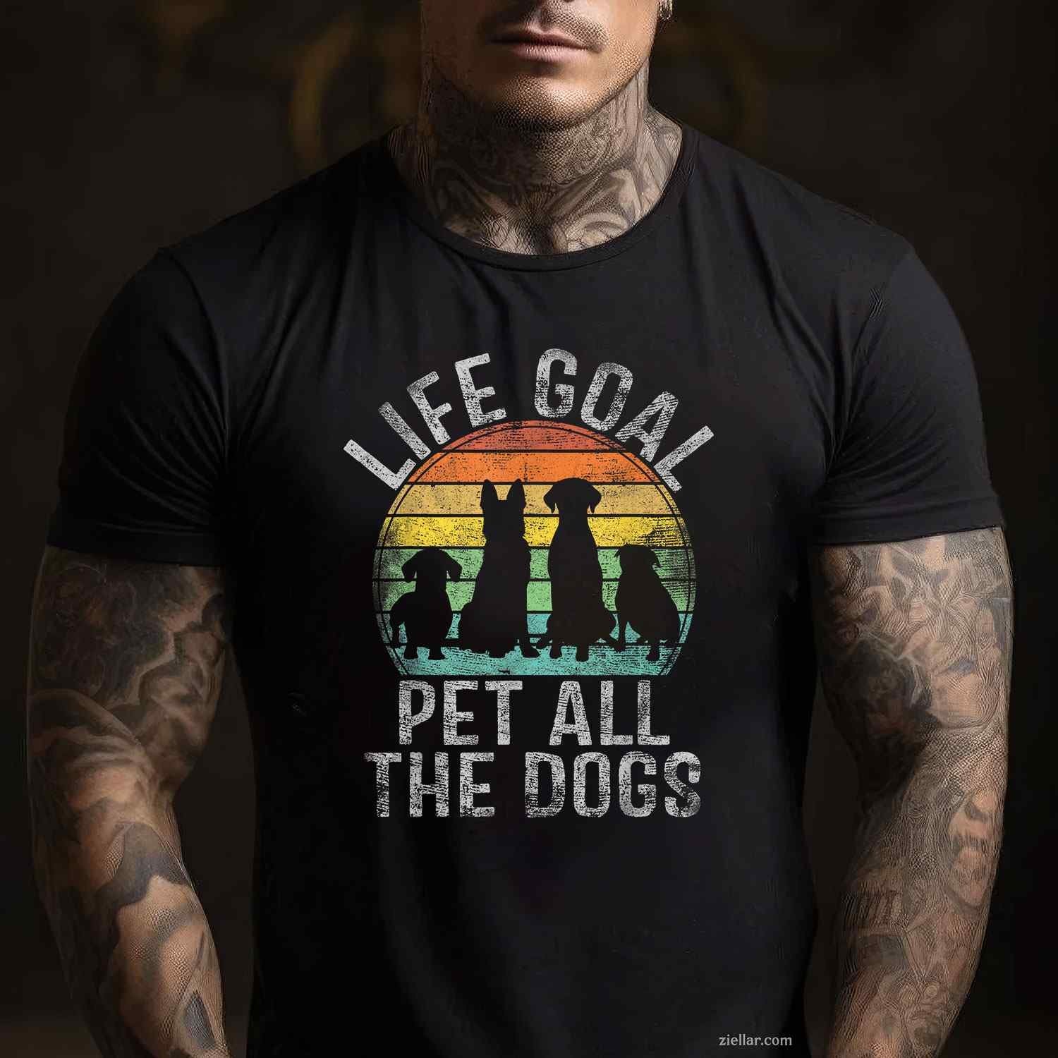 Life Goal Pet All The Dogs T-Shirt, Funny Graphic Tee For Women, Dog Lover Adults