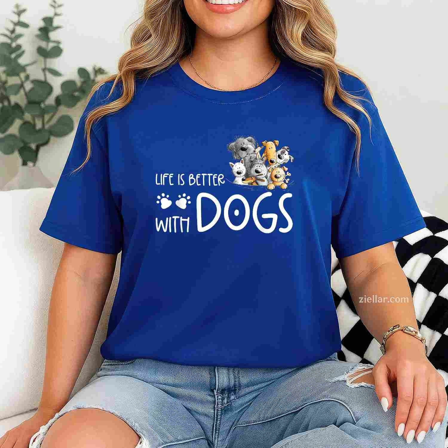 Life Is Better With Dogs For Dog Lover T-Shirt, Dog Quote Vintage Graphic Tee For Men Women