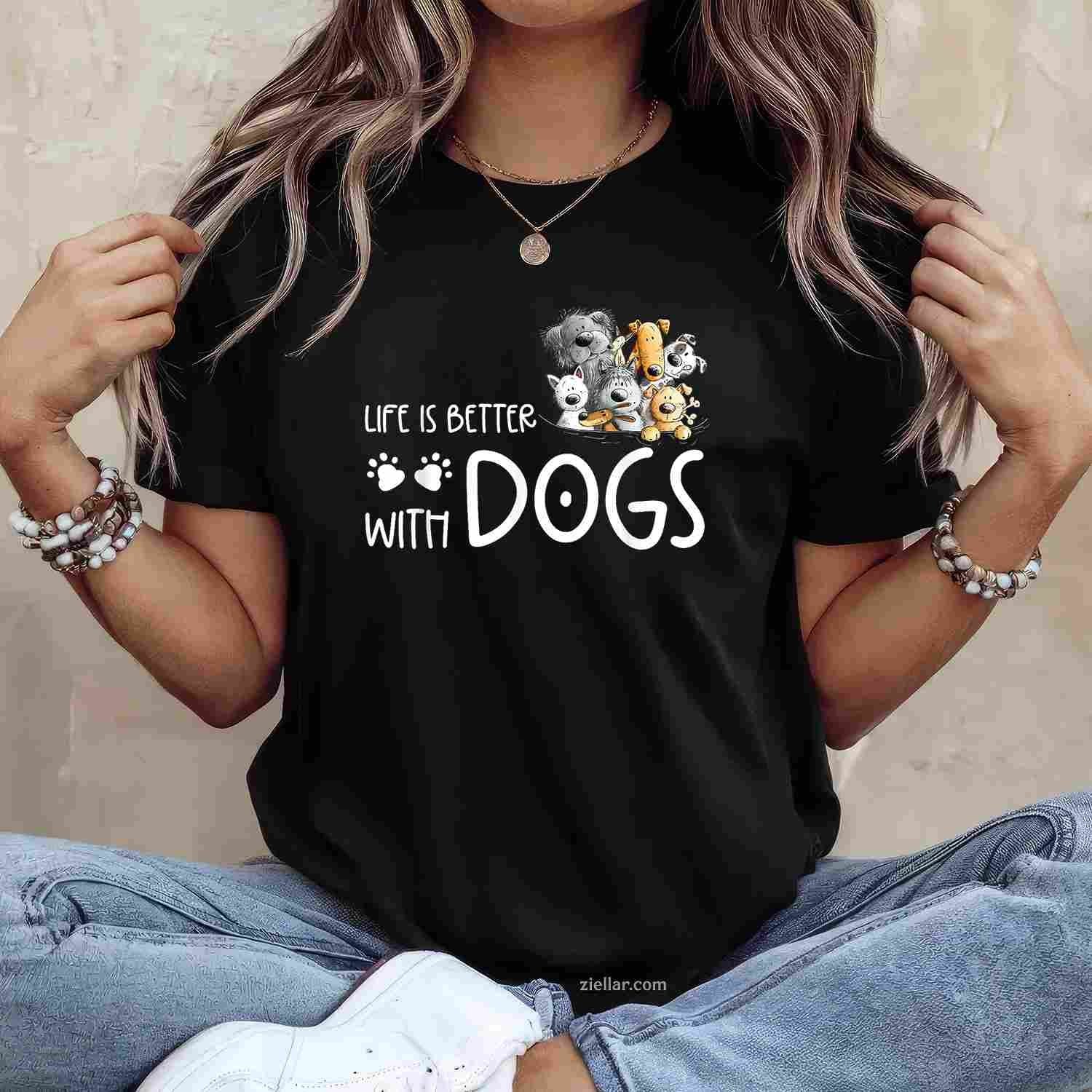 Life Is Better With Dogs For Dog Lover T-Shirt, Dog Quote Vintage Graphic Tee For Men Women