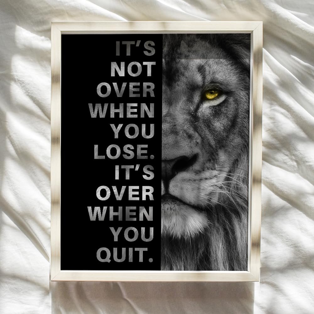 Lion Poster and Canvas Wall Art for Men, Motivational Gym Quote Decor for Office, Positive Affirmation Print for Man Cave or Bedroom