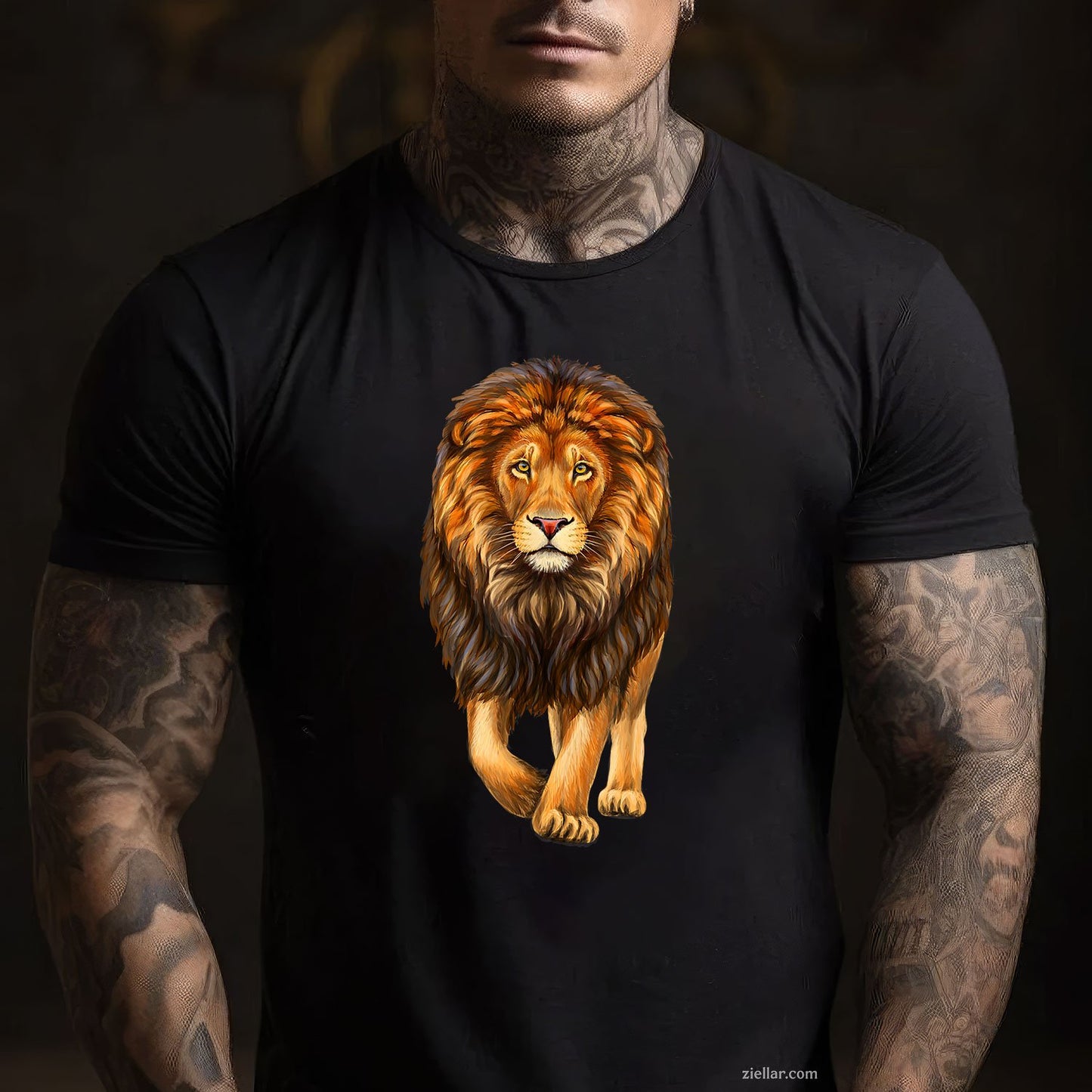 Lion Walking African Animal Tee and T-Shirt, Realistic King of the Jungle T-Shirt Gift for Adults