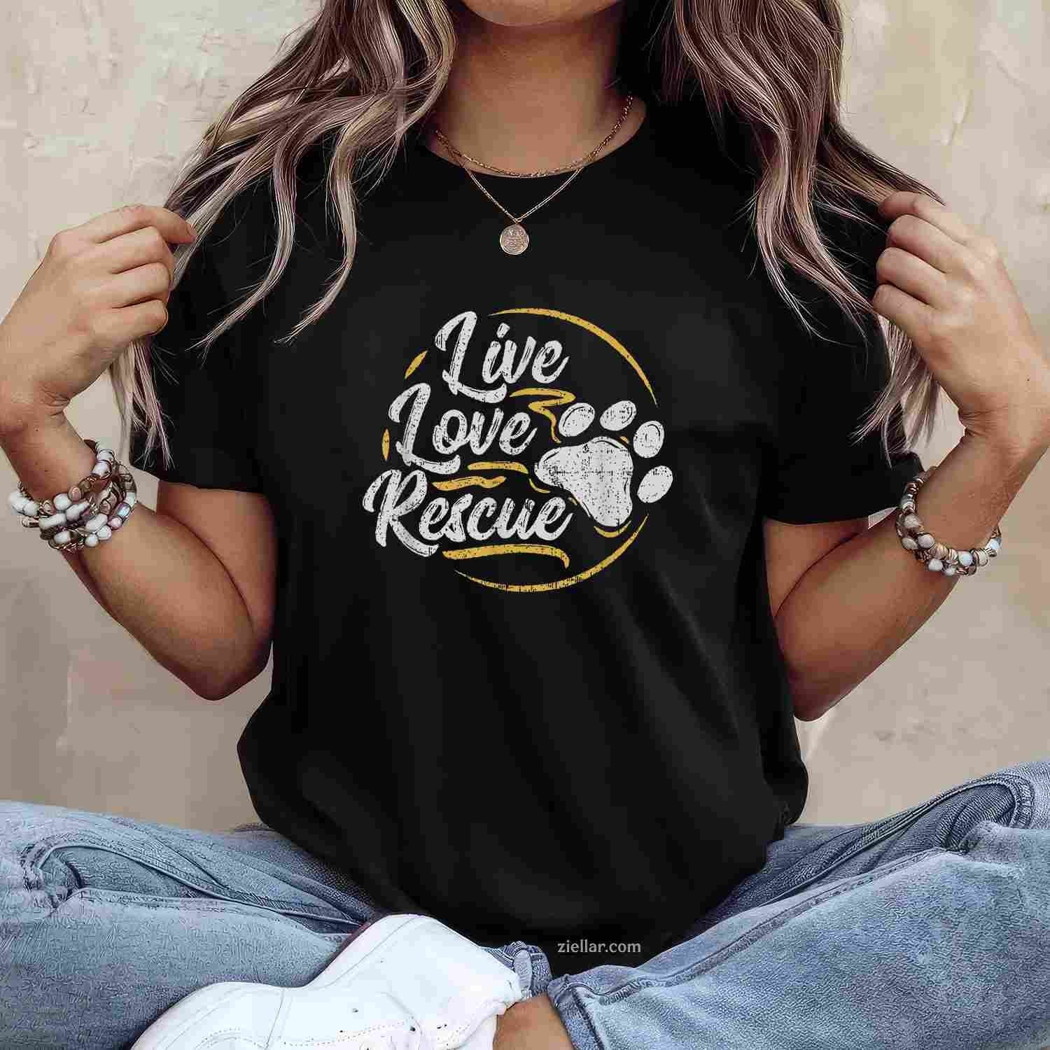 Live Love Rescue - Dog Lover T-Shirt, Adopt A Dog Adoption Vintage Graphic Tee For Adults