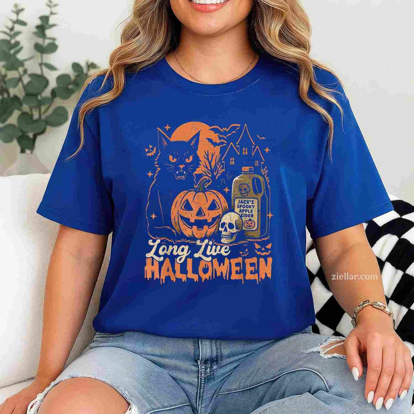 Long Live Halloween Funny Pumpkin Halloween Black Cat Tee, Halloween T-Shirt for Men Women Adults Unisex, Cool Casual Street Style, Premium Quality
