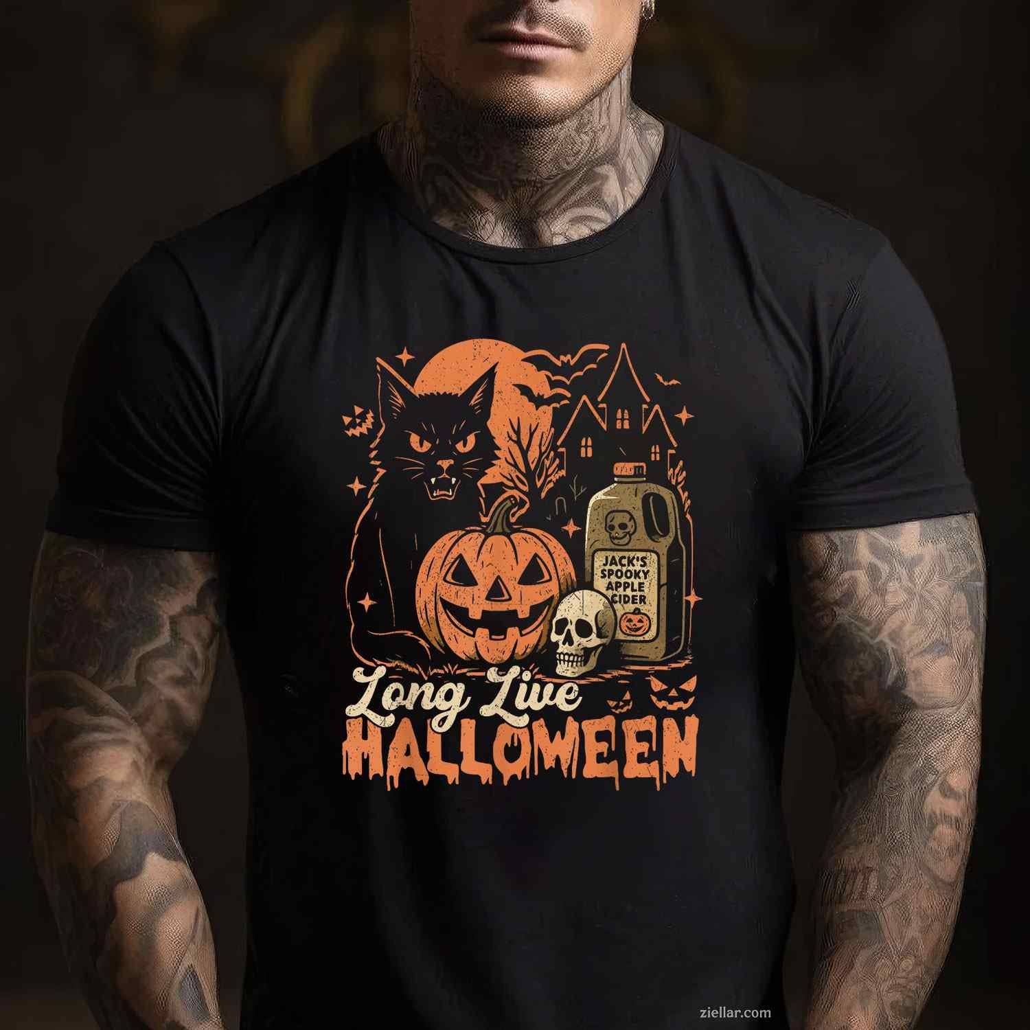 Long Live Halloween Funny Pumpkin Halloween Black Cat Tee, Halloween T-Shirt for Men Women Adults Unisex, Cool Casual Street Style, Premium Quality