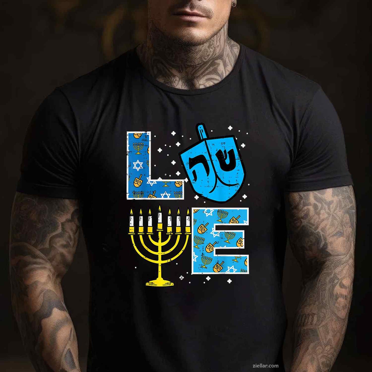 Love Hanukkah Dreidel Menorah Jewish Chanukah Men Women T-Shirt_ Cute Holiday Tee For Men And Women