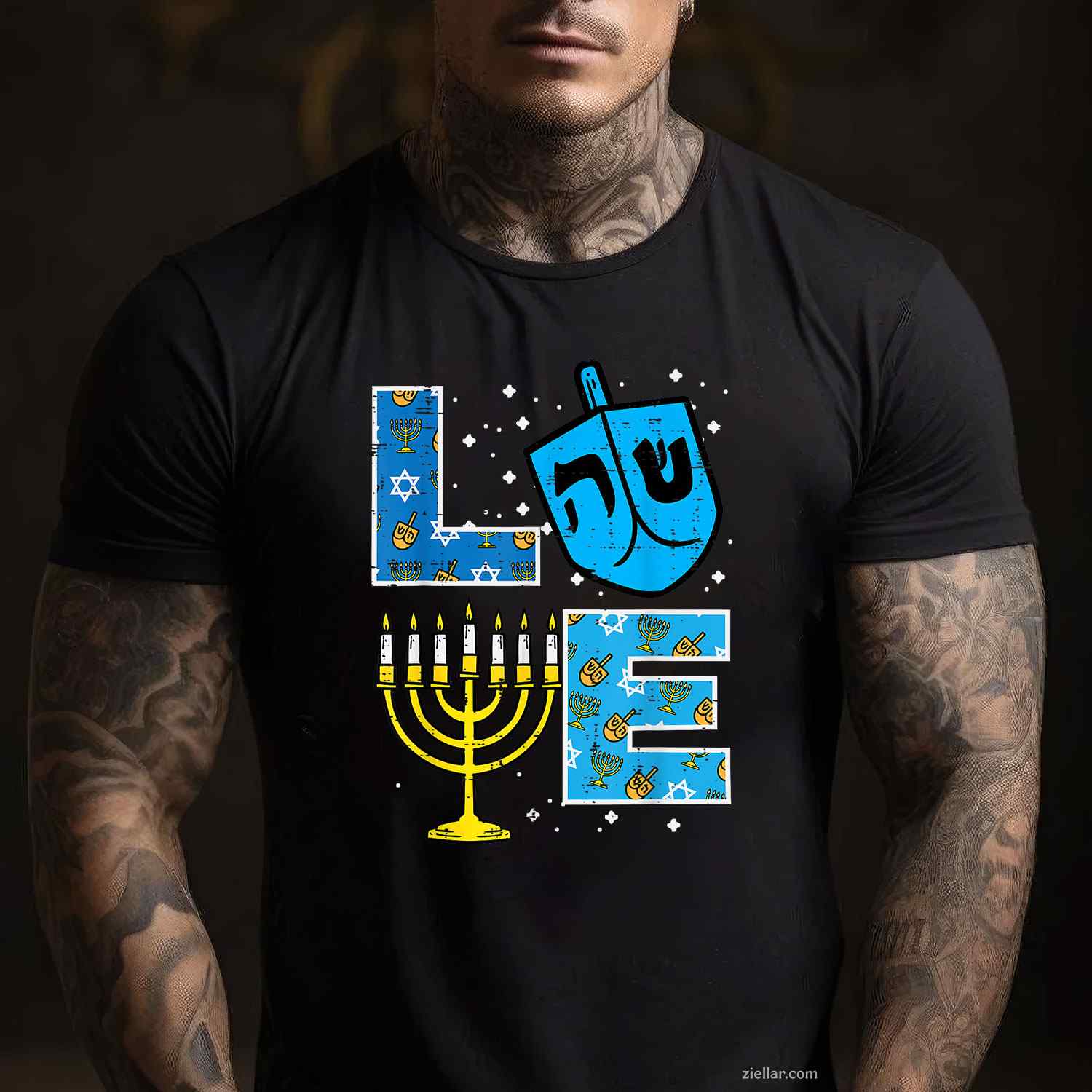 Love Hanukkah Dreidel Menorah Jewish Chanukah Men Women T-Shirt_ Cute Holiday Tee For Men And Women