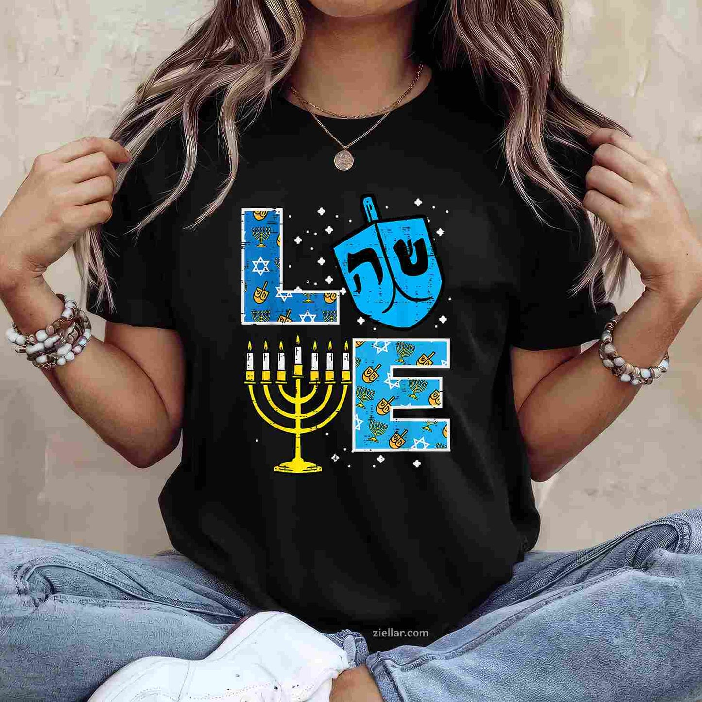 Love Hanukkah Dreidel Menorah Jewish Chanukah Men Women T-Shirt_ Cute Holiday Tee For Men And Women