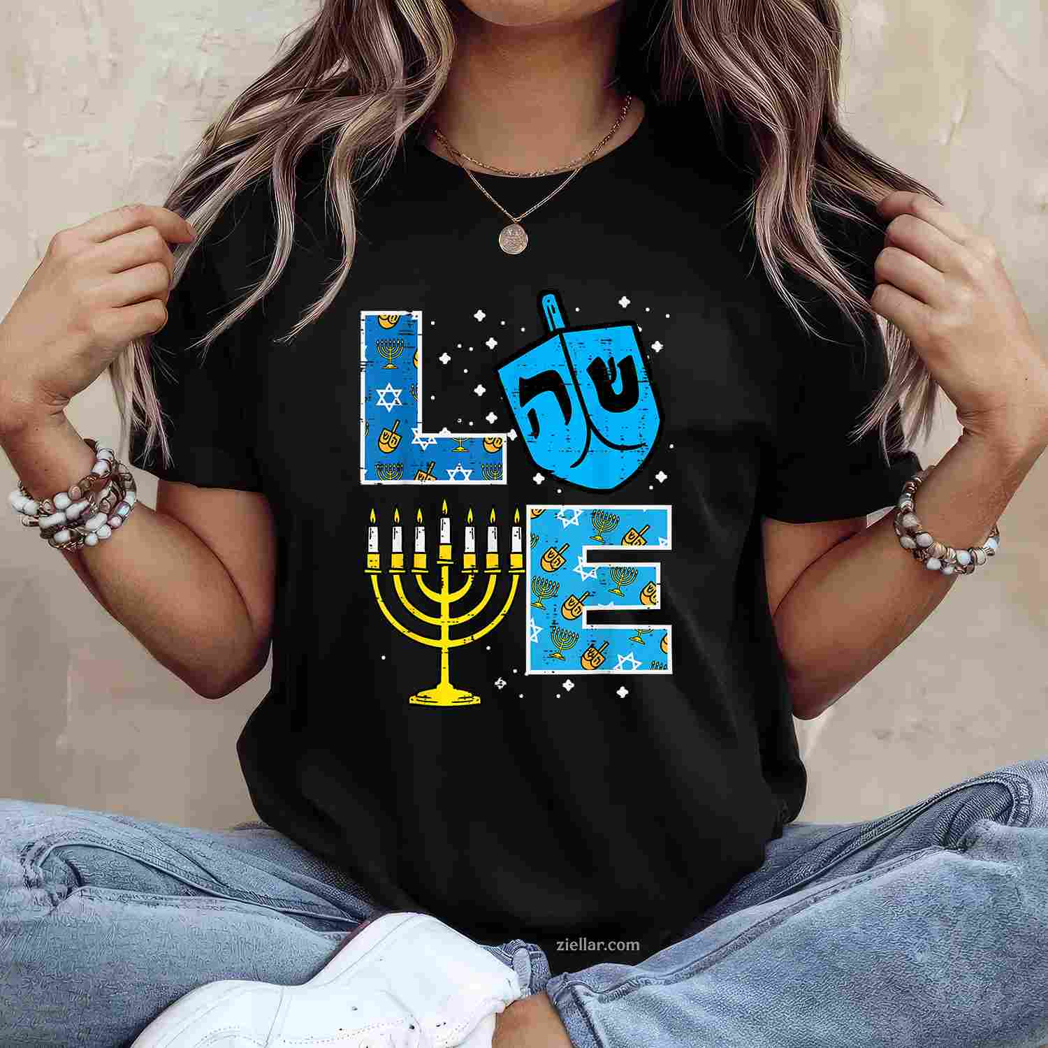 Love Hanukkah Dreidel Menorah Jewish Chanukah Men Women T-Shirt_ Cute Holiday Tee For Men And Women