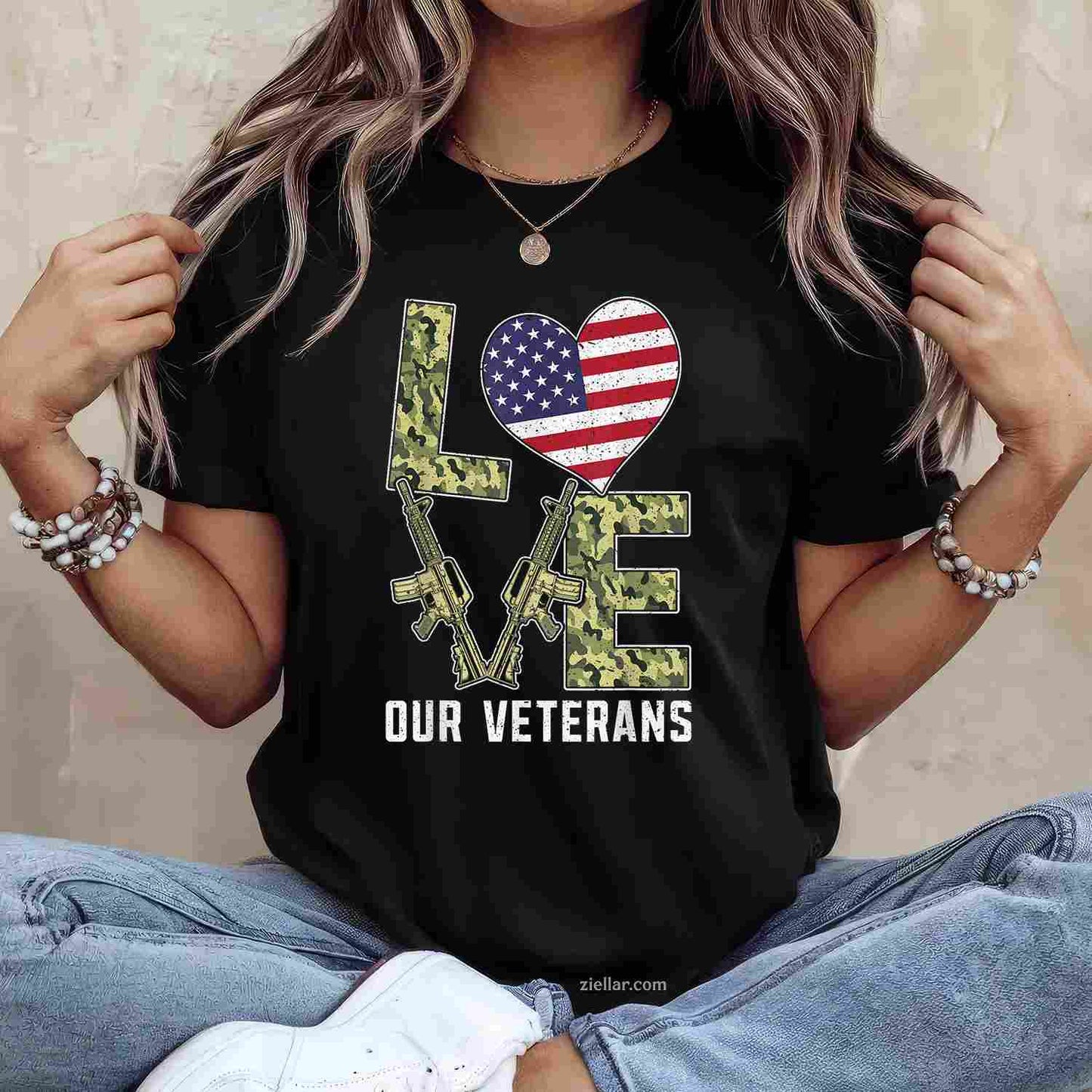 Love Our Veterans Day Proud Military Us Flag T-Shirt And Tee For Adults