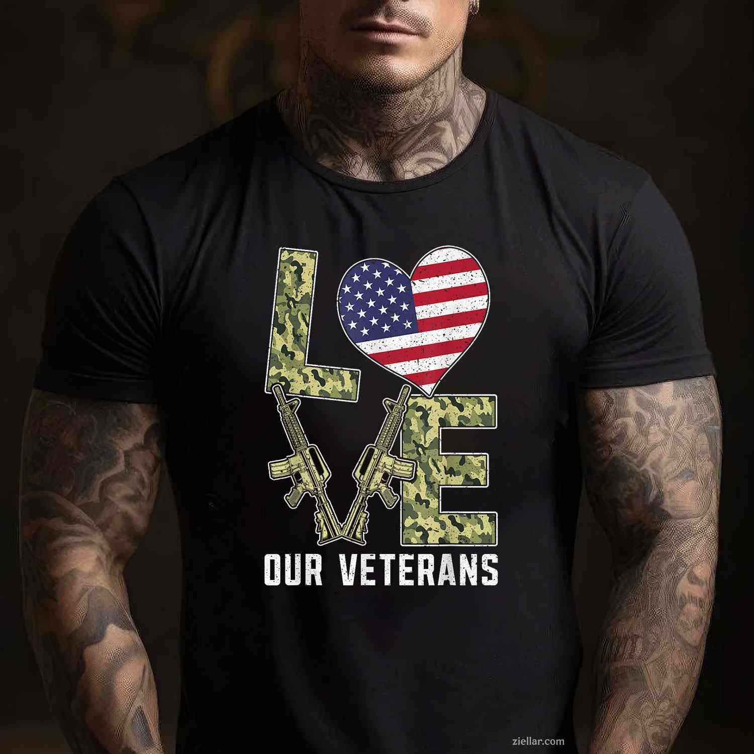 Love Our Veterans Day Proud Military Us Flag T-Shirt And Tee For Adults