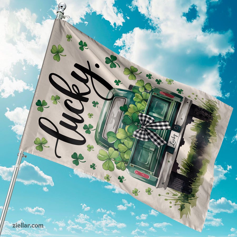 Lucky Shamrock Truck St Patricks Day Garden Flag 12x18 Inch Outdoor Decor