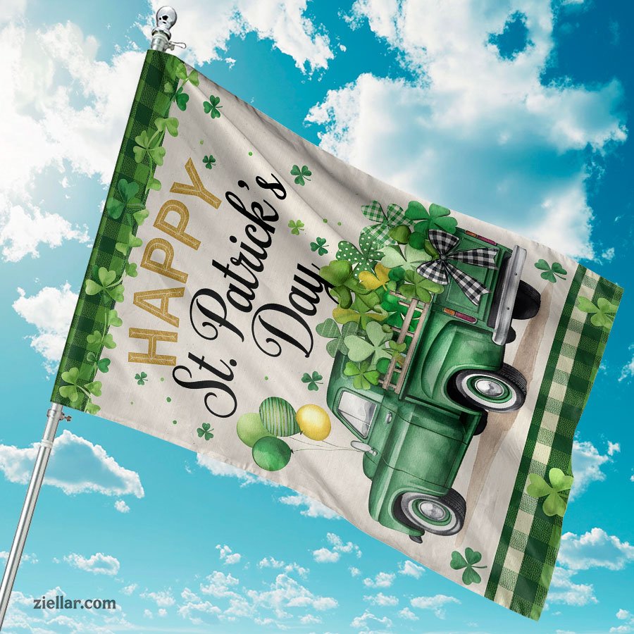 Lucky Shamrocks Truck St Patricks Day Garden Flag 12x18 Inch Outdoor Burlap