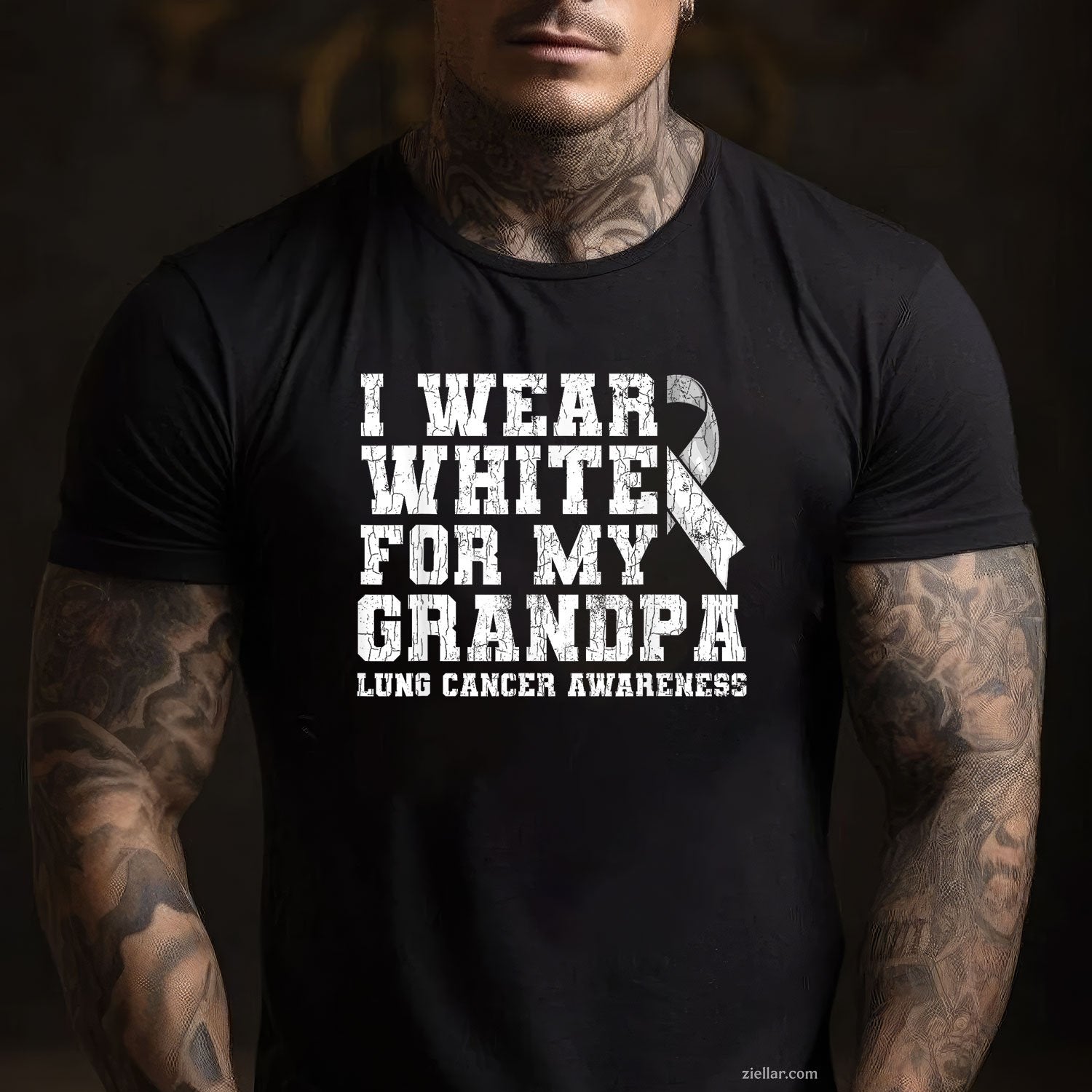 Lung Cancer Awareness White Ribbon Grandpa Gift T-Shirt