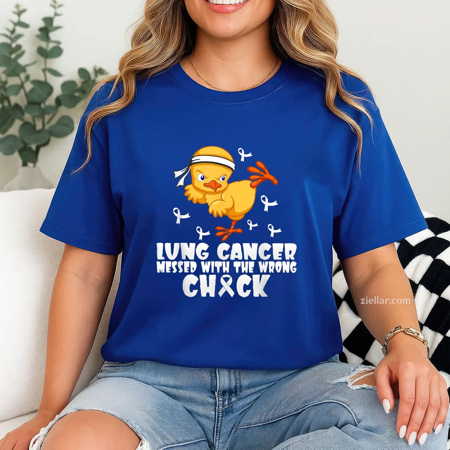 Lung Cancer Messed With The Wrong Chick Tee and T-Shirt, Lung Cancer Awareness Support T-Shirt for Men and Women Adults