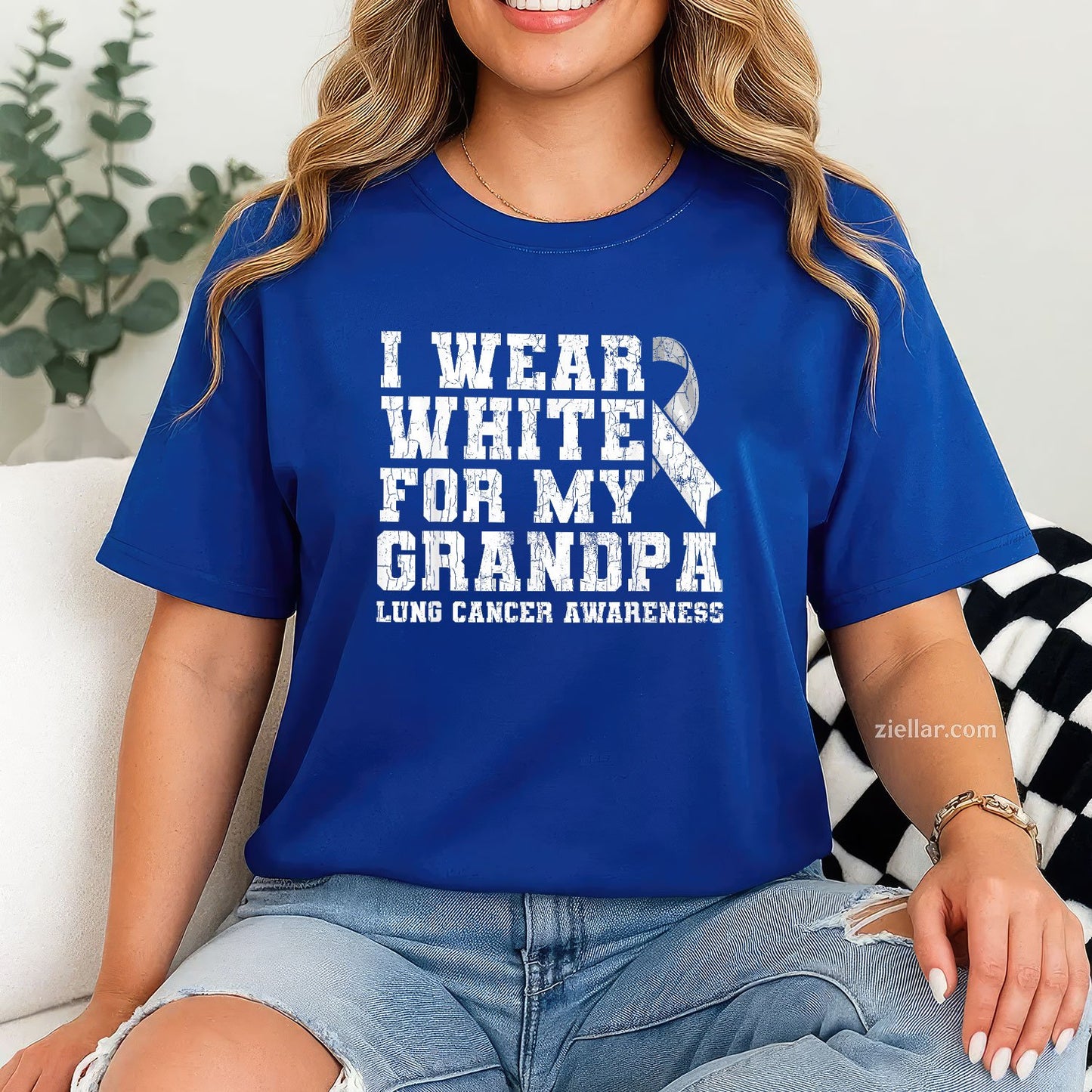 Lung Cancer Awareness White Ribbon Grandpa Gift T-Shirt
