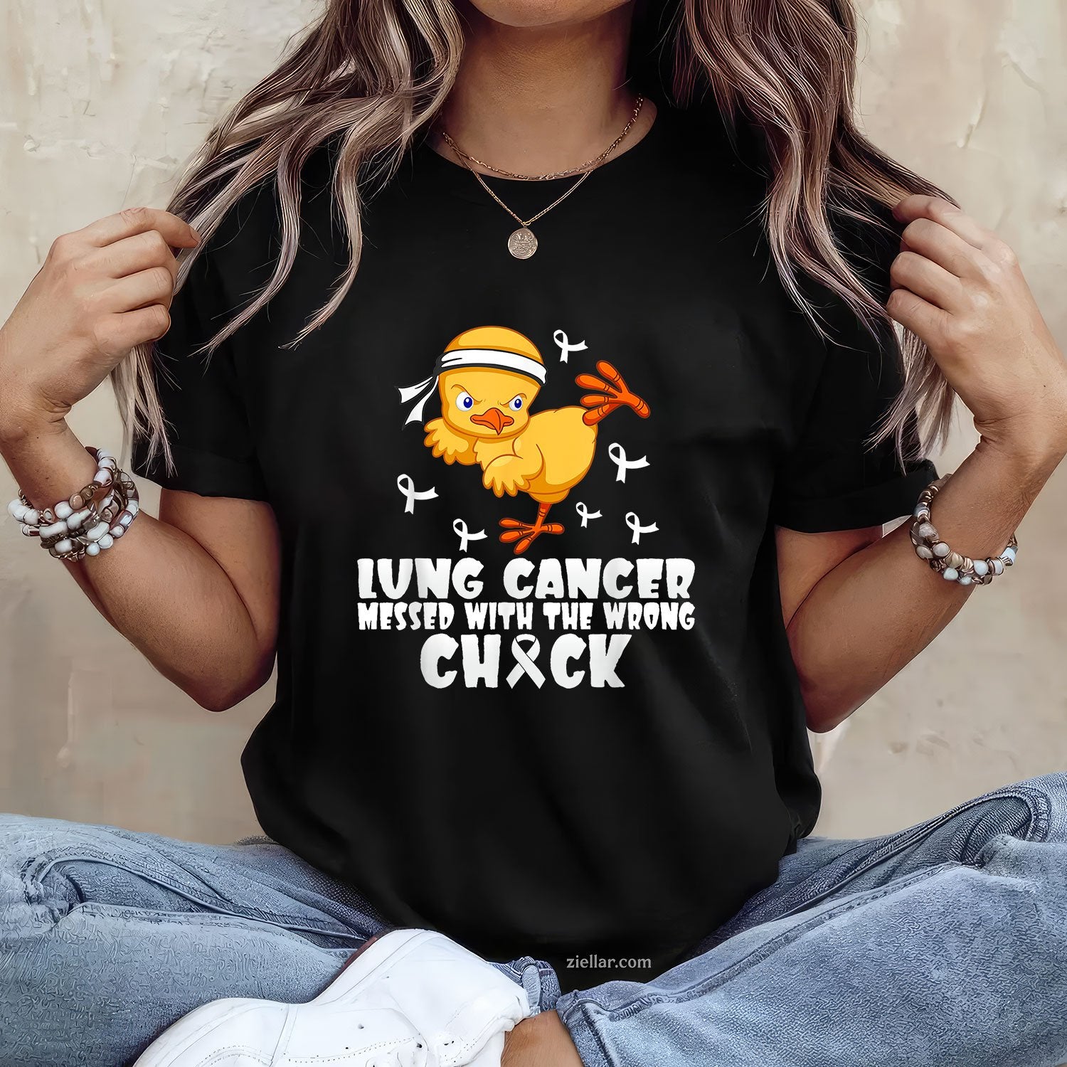 Lung Cancer Messed With The Wrong Chick Tee and T-Shirt, Lung Cancer Awareness Support T-Shirt for Men and Women Adults