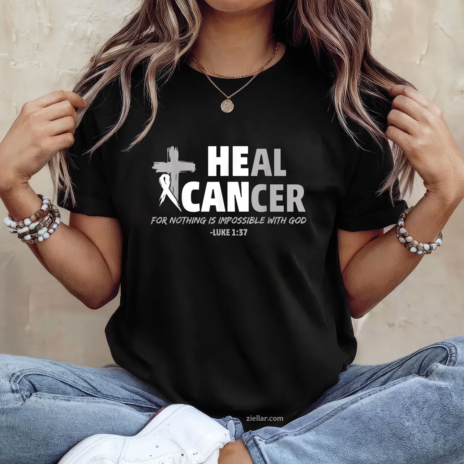 Lung Cancer Awareness White Ribbon Christian Cross T-Shirt