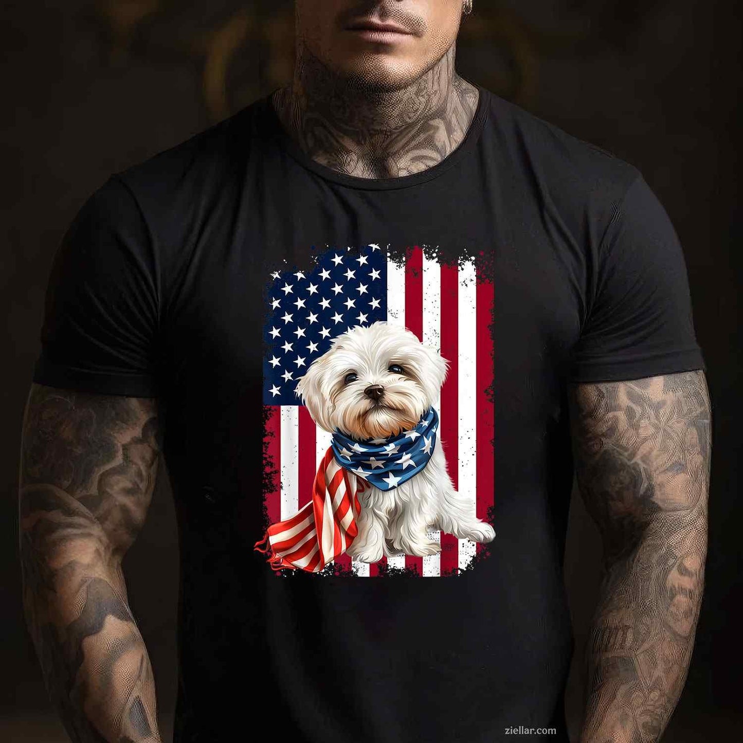 Maltese Dog American Flag T-Shirt, 4Th Of July Maltese Dog Lovers Vintage Graphic Tee For Adults