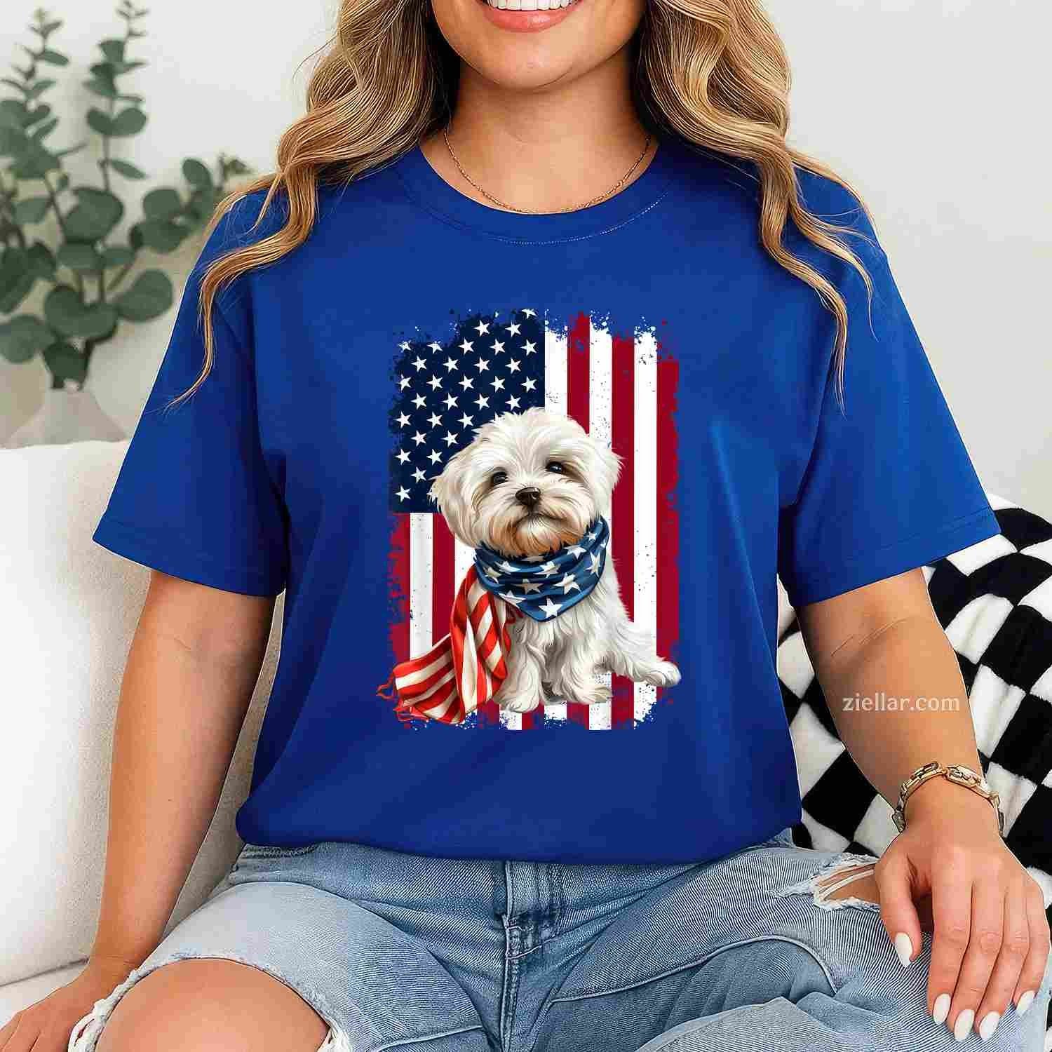 Maltese Dog American Flag T-Shirt, 4Th Of July Maltese Dog Lovers Vintage Graphic Tee For Adults