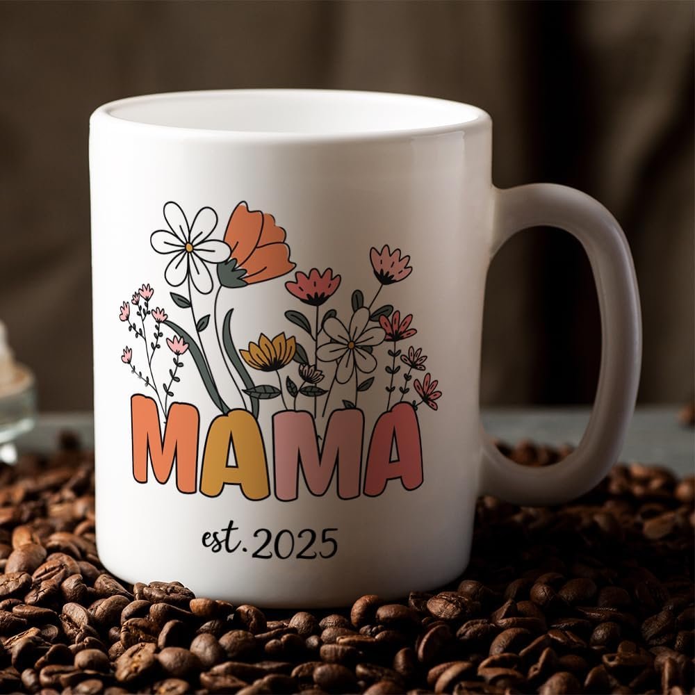 Mama Mug Est 2025, Cute New Mom Gift, Pregnancy Reveal, Baby Shower Coffee Cup 11 Oz